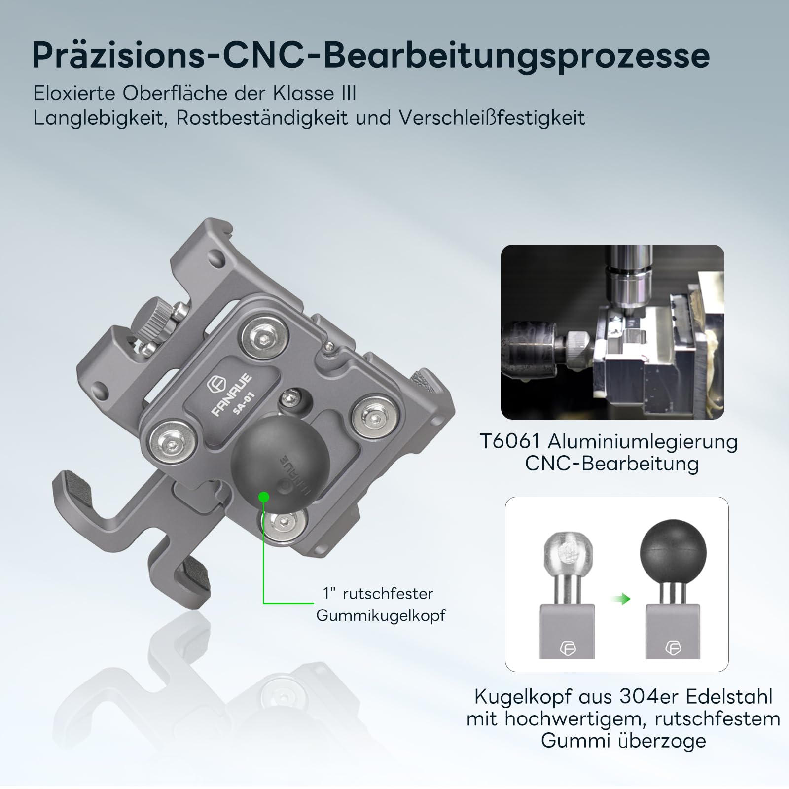 FANAUE CPC-DG09SA Handyhalterung mit 1" Kugel, Kompatibel mit RAM Halterung B Größe Doppelsockelarm und Motorrad Handyhalterung für 5,5-7" Phones mit stoßdämpfenden Eigenschaften Robust und stabil.