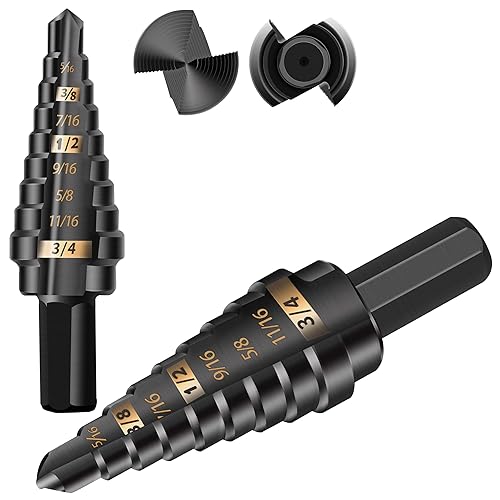 Miniatura 9 de KSEIBI #3 - Juego de brocas escalonadas HSS de 14-34 pulgadas con vástago de 38, acabado de óxido negro para perforación de metal, madera, plástico,