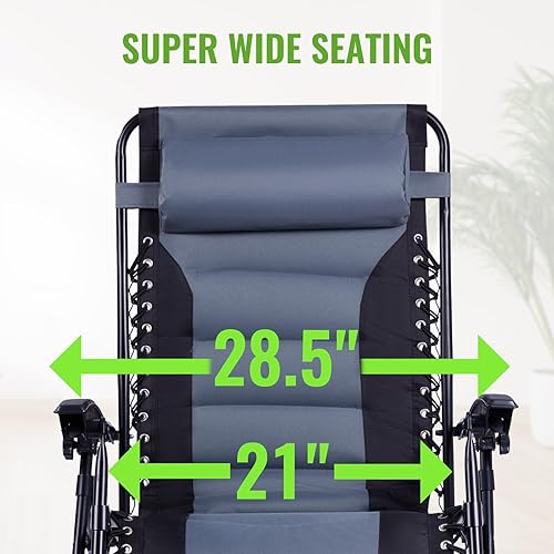 Miniatura 7 de Backyard Expressions Deluxe XL - Silla reclinable acolchada  Tumbona ergonómica antigravedad con diseño plegable, bandeja lateral y reposacabezas