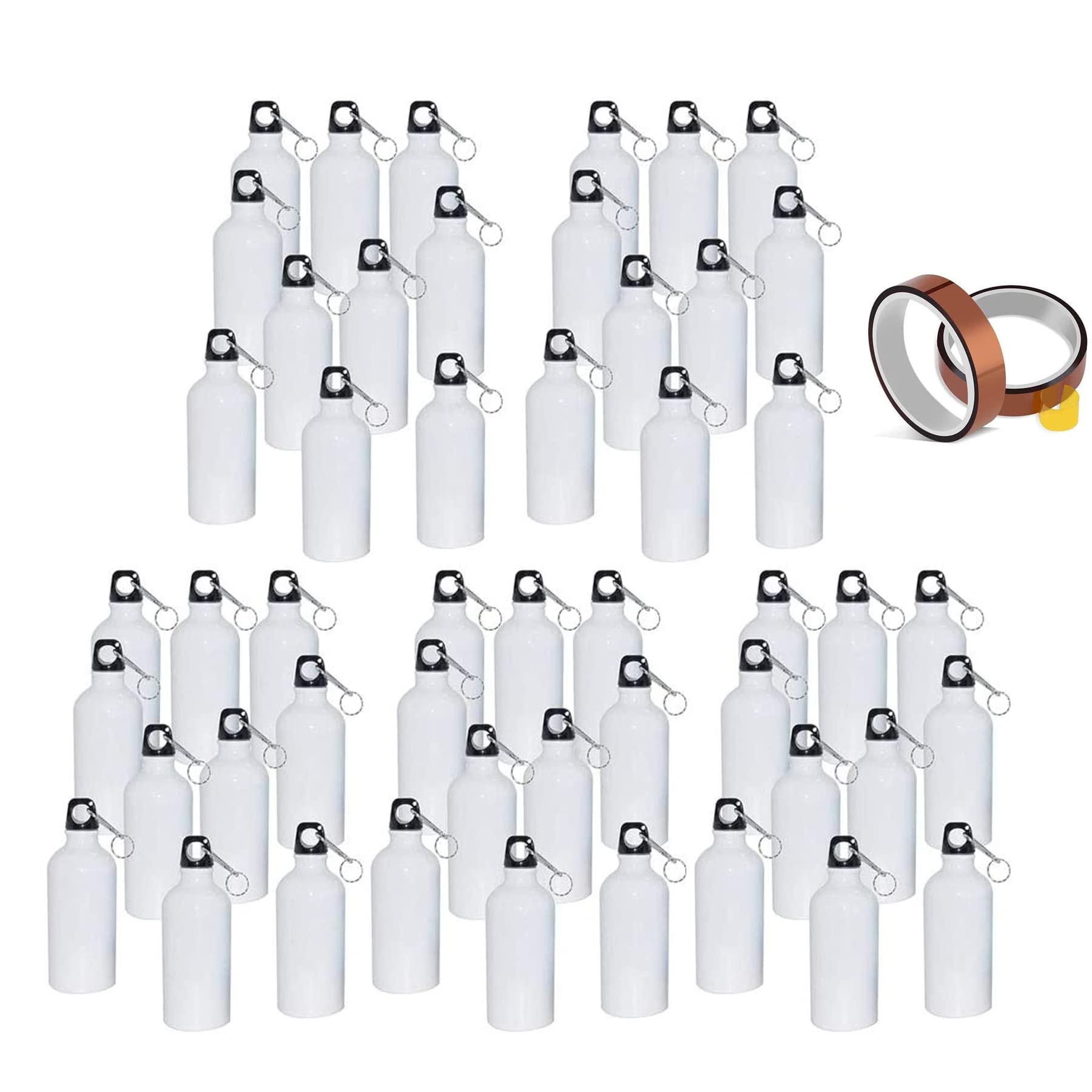 TECHTONGDA 50pcs 600ml Sublimation Aluminum Water Bottles Sports Water Bottle Blank Coated Bottles with Safe Lock and 2