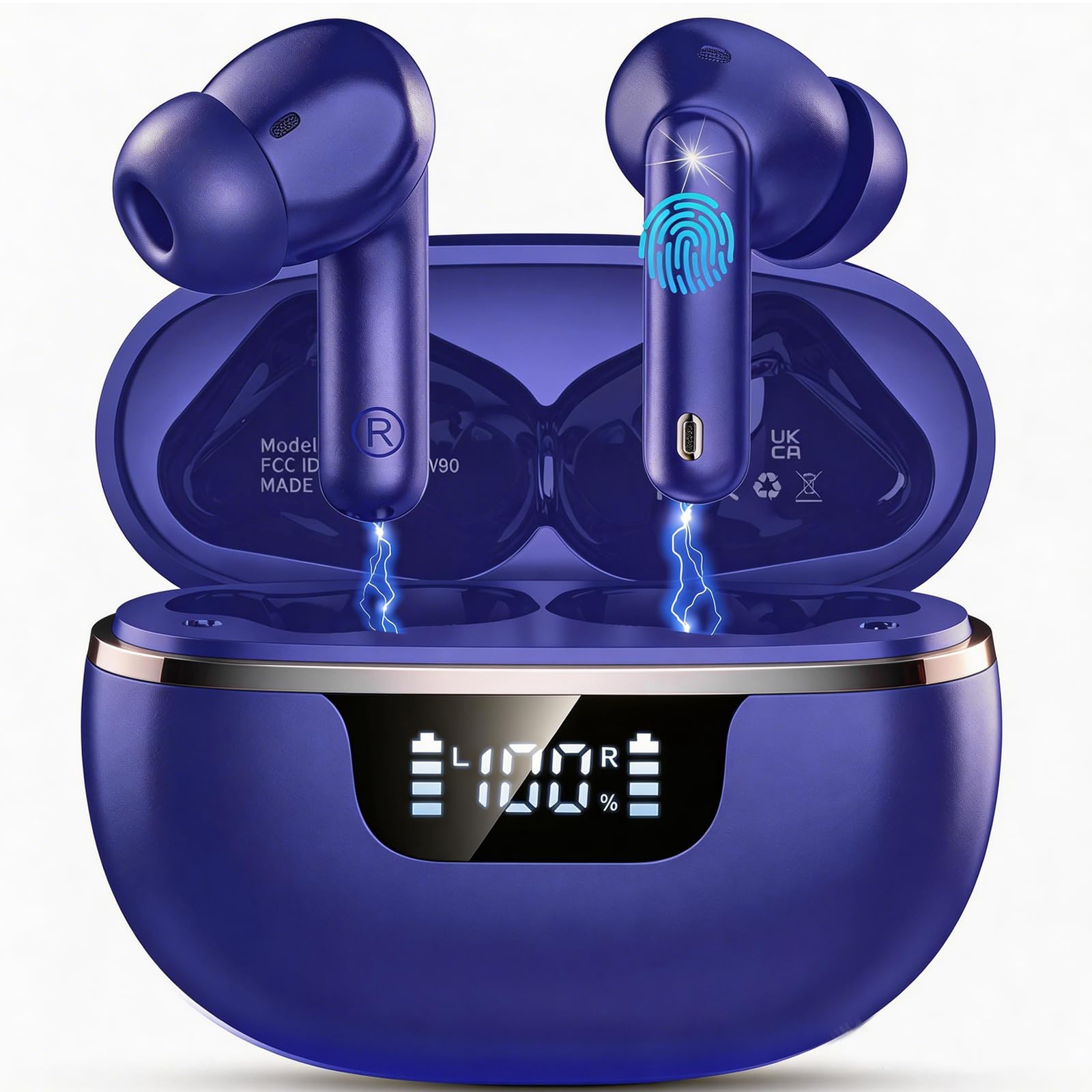 Wireless Earbuds, 2026 Bluetooth 5.4 Headphones, 50H Playtime Ear buds HiFi Stereo with 4 ENC Noise Cancelling Mics, IP7 Waterproof Earbuds with LED Display, Fast Charging, In Ear Earphones Deep Bass — view 10
