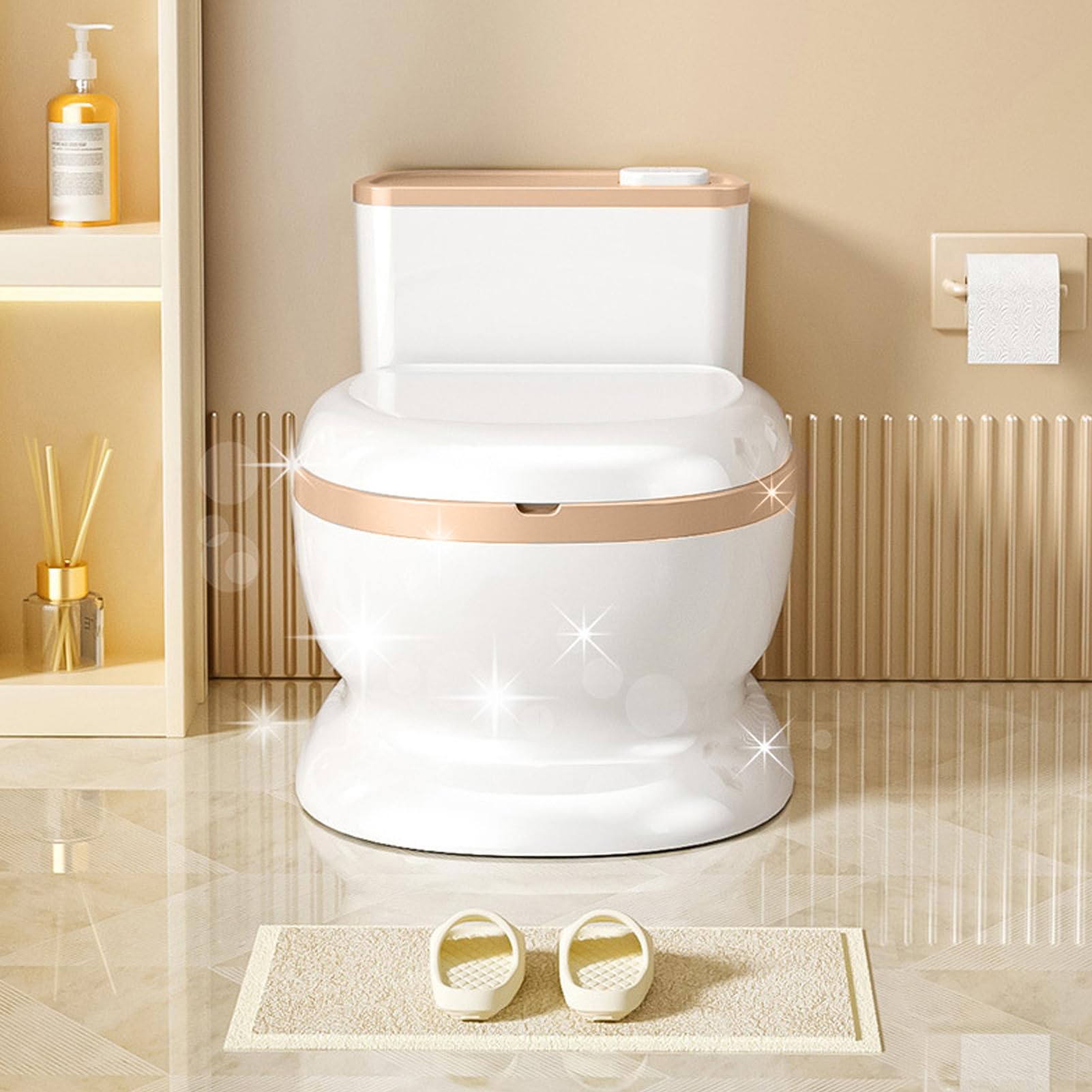 Kinder Toilette - Spültaste mit Soundeffekt, Indoor Töpfchentrainer Für Kinder Stabilität ermöglicht flexiblen Ei- Für Wohnzimmer Schlafzimmer Badezimmer Spielzimmer Kindergarten Mädchen Von 1-3