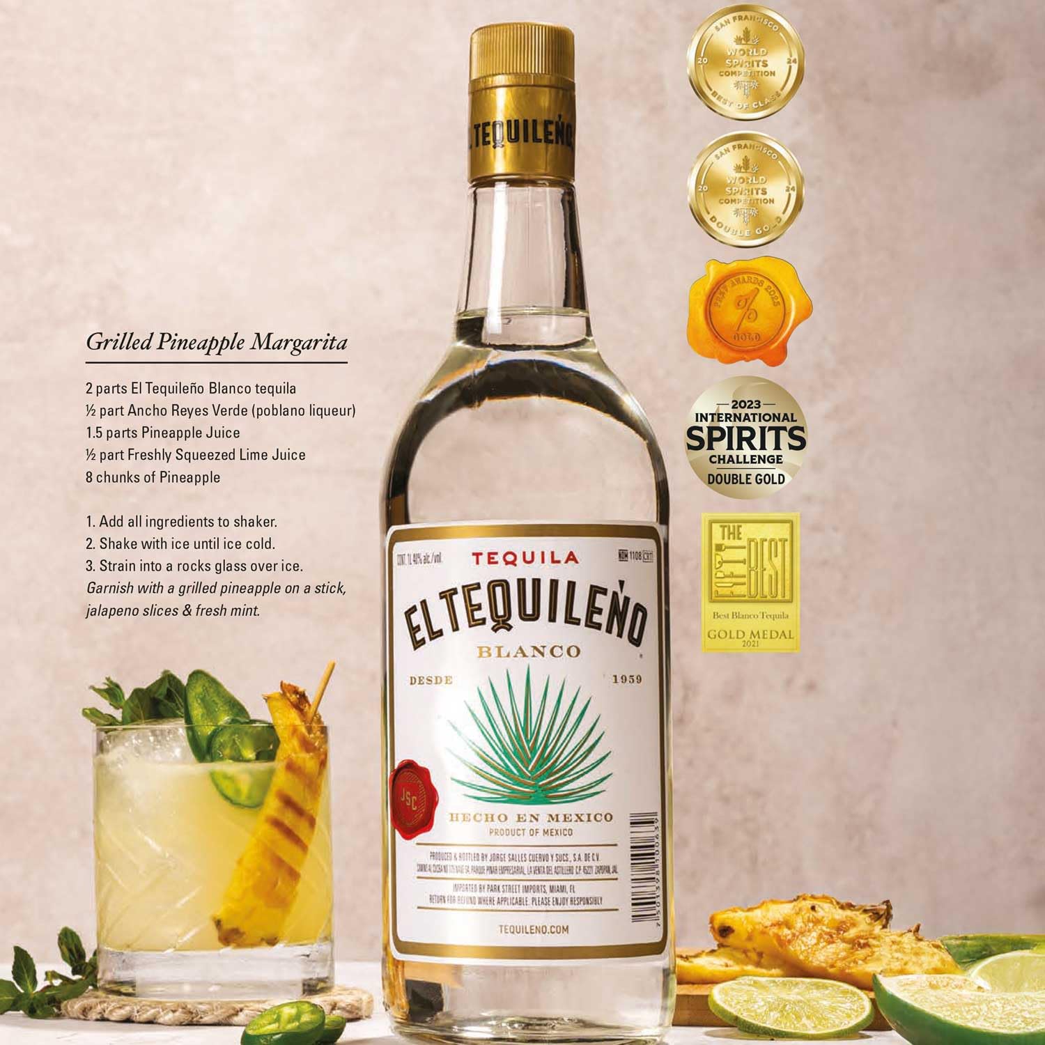 El Tequileño Blanco Tequila 38% Vol. 0,5l