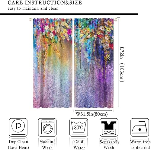 Miniatura 521 de Retro 70s Floral Blackout Window Curtains, Watercolor Flower Plant Rustic Modern Style Pattern Window Drapes, for Bedroom Living Room 42x45in 2