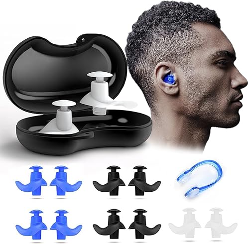 Naohiro Tapones para los oídos de natación, paquete de 5 pares de tapones de silicona reutilizables impermeables con clips de nariz para natación,