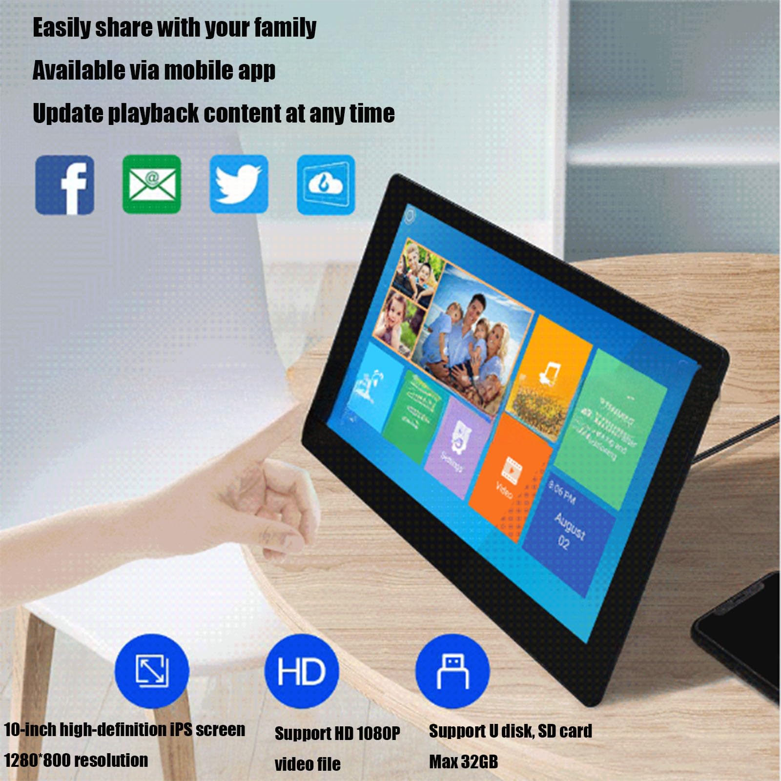 Cadre Photo numérique, Cadre Photo numérique Wi-FI 15,6 Pouces avec écran Tactile IPS 1920 x 1080, partagez des Photos ou des vidéos Via l'application Frameo