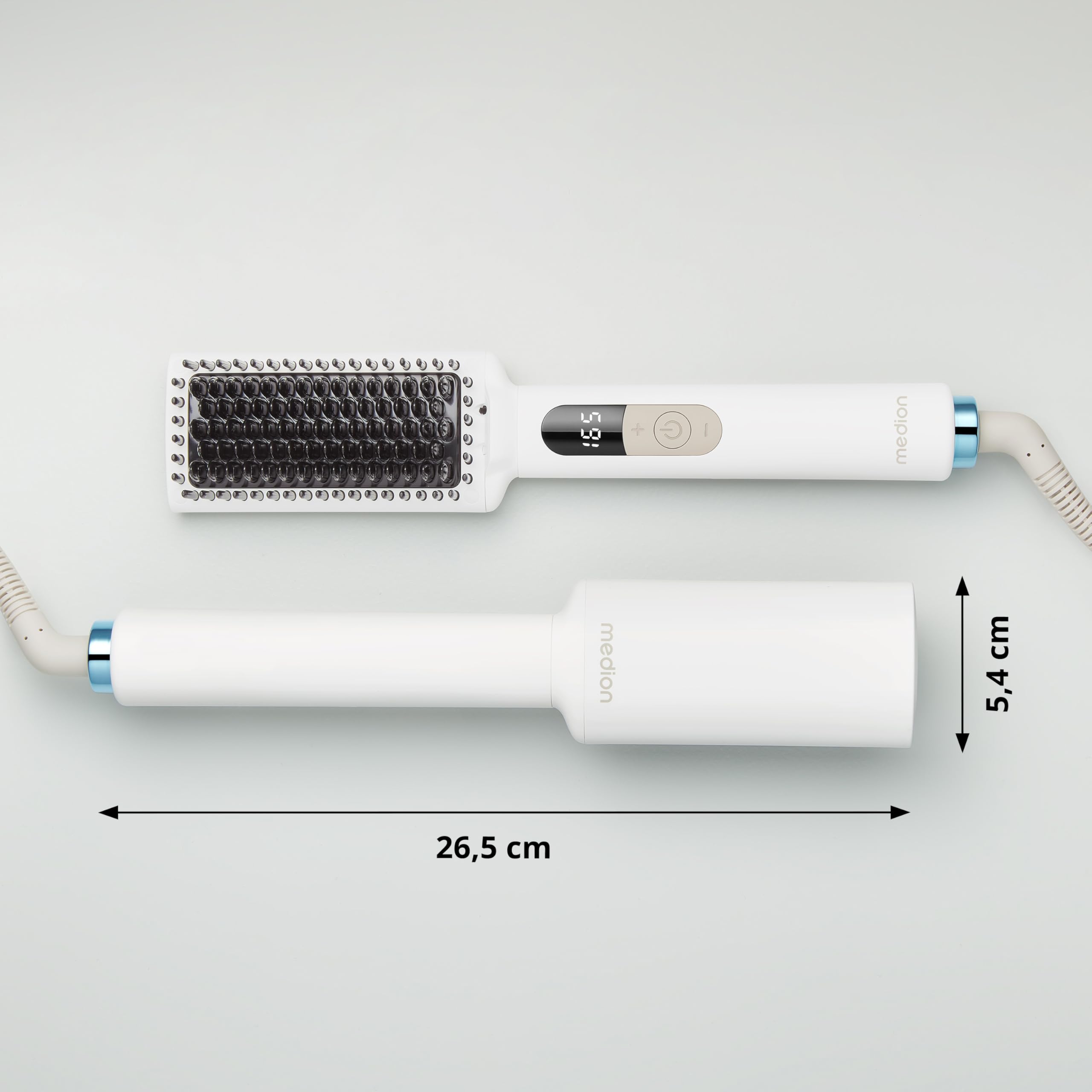 MEDION Spazzola lisciante con tecnologia a ioni HB1 (forma a spazzola con elementi riscaldanti in ceramica/tourmalina, 5 impostazioni di calore regolabili (165° - 210°)