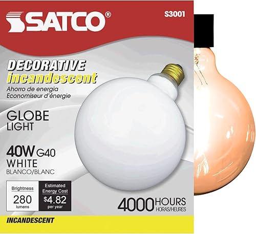 Miniatura 6 de Satco S3011 - Incandescente G40 de 40 vatios transparente 4000 horas nominales promedio 300 lúmenes base media 120 voltios (paquete de 12)