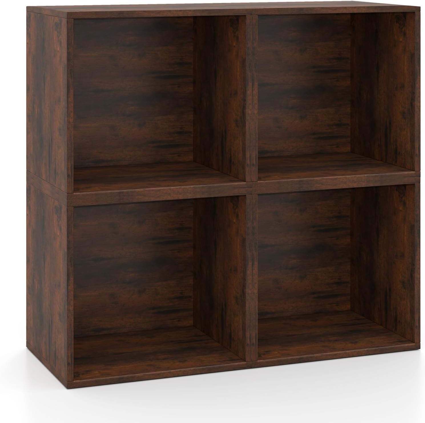 Nightcore Stackable Storage Cube, Wooden Open Bookshelf Organizer for Small Space, Display Shelving Unit, DIY Modular Storage Cube for Home, Rustic Brown/White (Rustic Brown, 4-Cube)