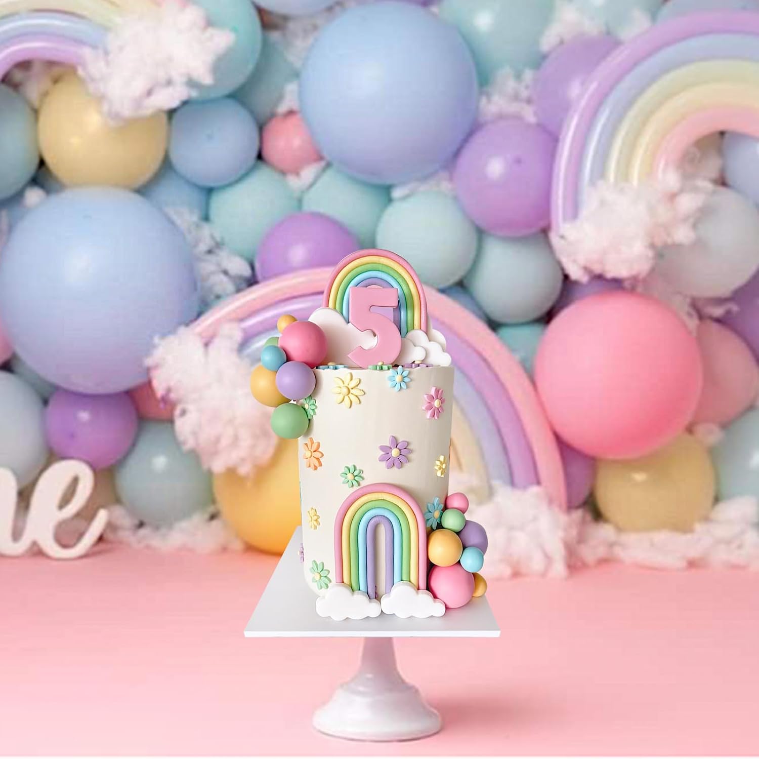 38Pcs Rainbow Cake Topper Boho Groovy Hippie Cake Decorations Pastel Balls Daisy Flower Cake Toppers for Retro Hippie Party Girl Birthday Party Groovy Bohemian Rainbow Wedding Party Supplies