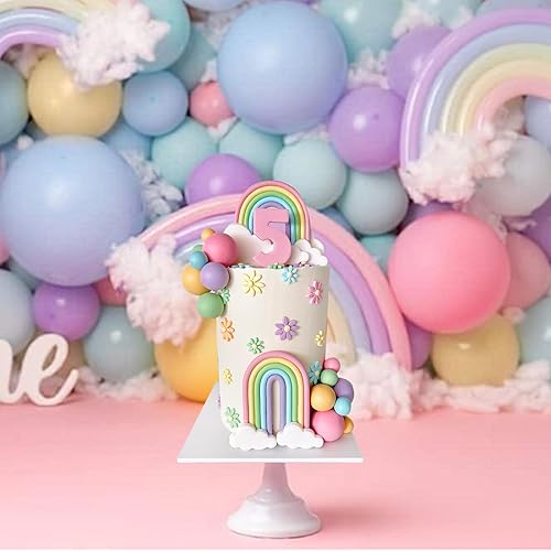 Miniatura 6 de 38 decoraciones para tartas de arco iris, estilo bohemio, hippie, bolas pastel, margaritas, flores, decoración para tartas retro hippie, fiesta de