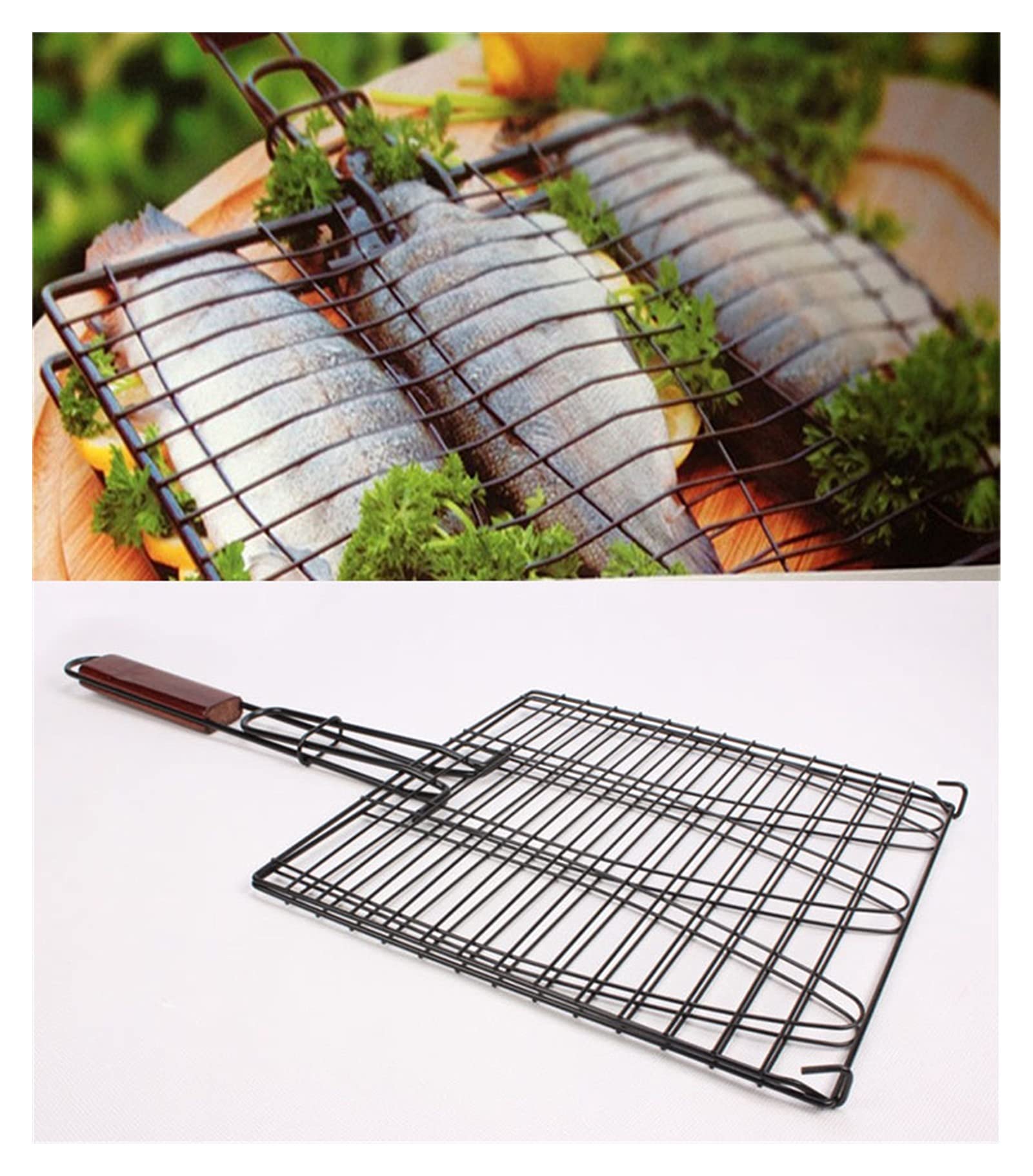 Cestas de parrilla BRICOLAJE TRIPLE PEQUETE AUMENTUDA AUMENTURA AUMENTUDA DE PEQUEÑA DE PEQUEÑA AUTRIENTE BARBACOA Herradora de pescado a la parrilla Herramienta de la barbacoa Pescado Grill Net Parri