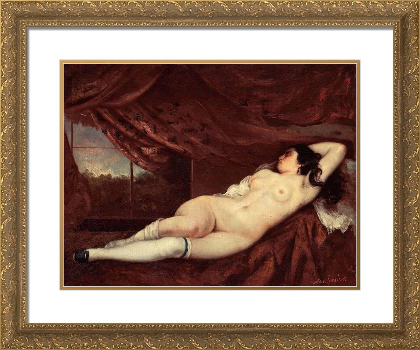 ArtDirect Courbet, Gustave 24x20 Gold Ornate Framed Art Print with Double Matting Titled: Sleeping Nude Woman l