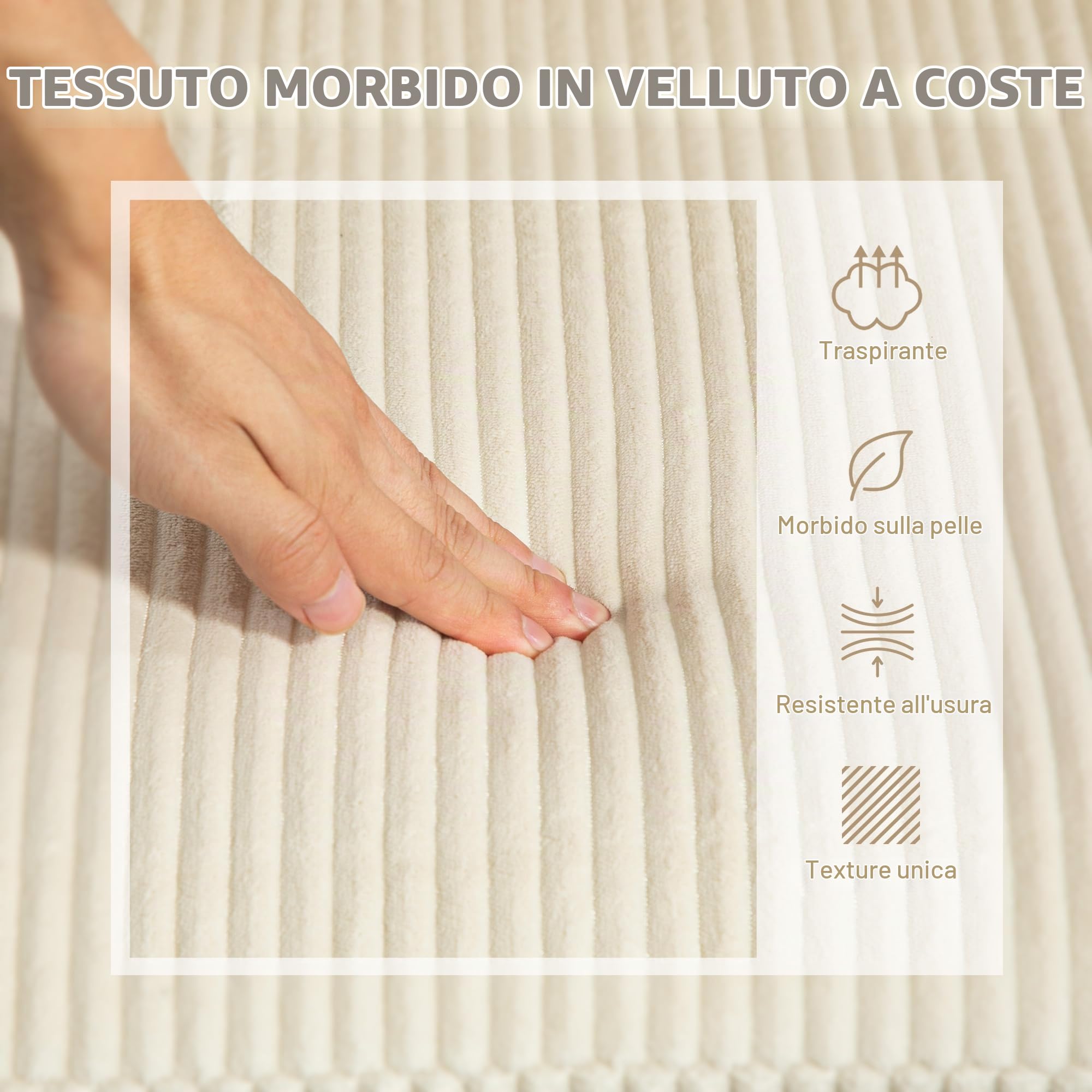HOMCOM Divano Angolare con Chaise Longue 3 Posti Beige
