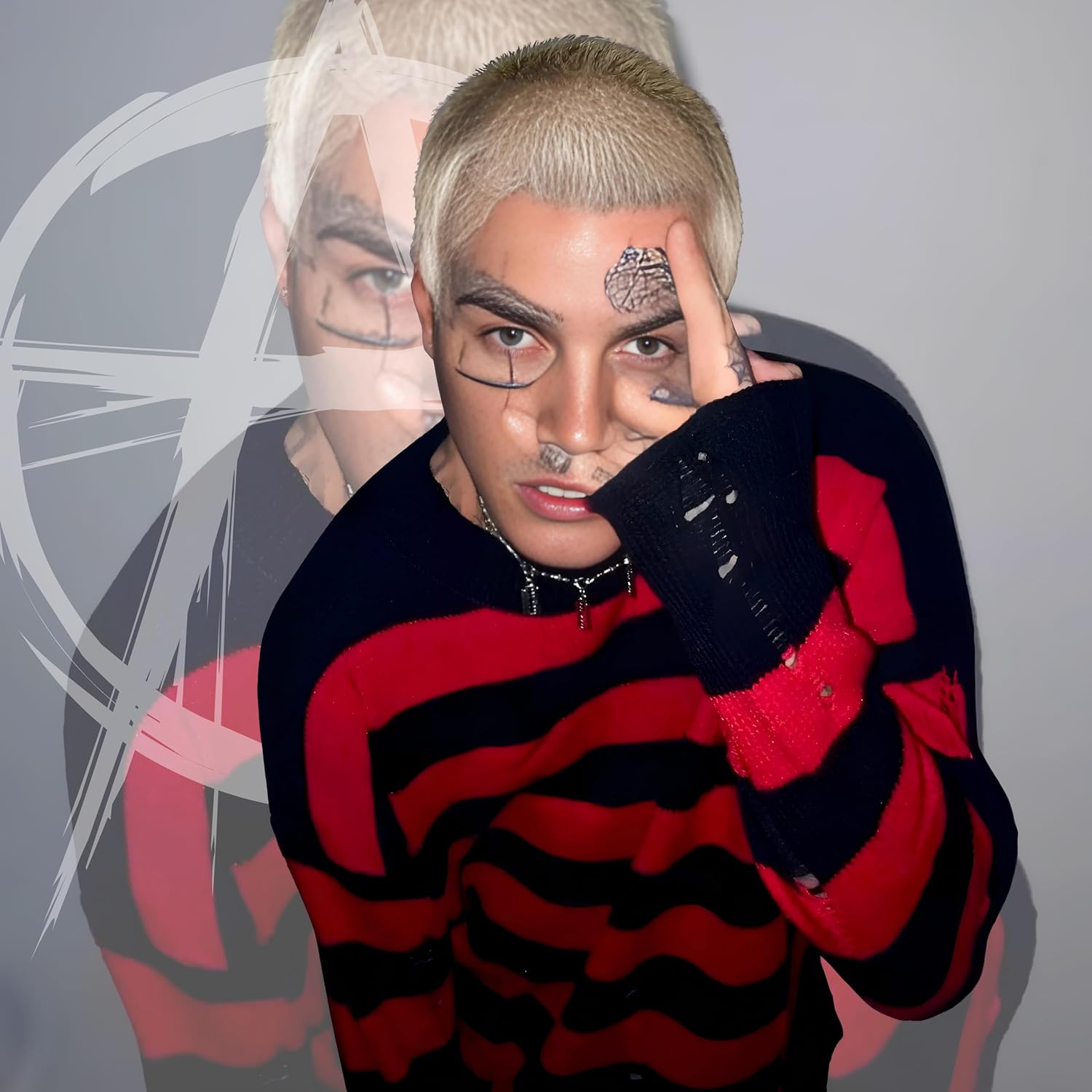 Cyberpink Horror Aesthetic Y2K Red & Black Striped Streetwear | Freddy Inspired Cosplay Outfit | Kurt 90s Grunge Oversized Sweater