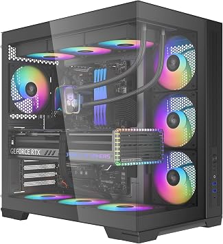 SAMA V52 PC Case with 7 ARGB Fans and Hub, Full View Tempered Glass Mid Tower Gaming Case, Type-C, High Airflow, Supports ATX/Micro-ATX/Mini-ITX, Supports 420mm GPU & 360mm Radiator, Black