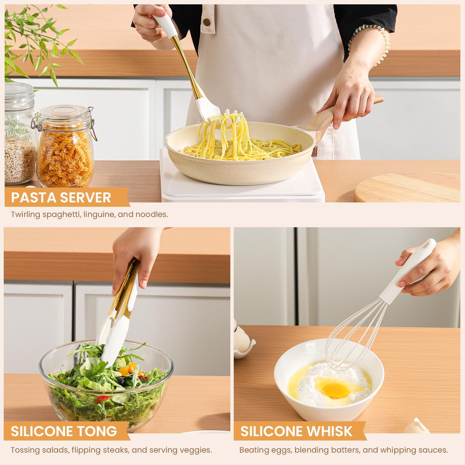 7 Pcs Silicone Spatula Cooking Utensils Set Kitchen Utensils Set White Gold