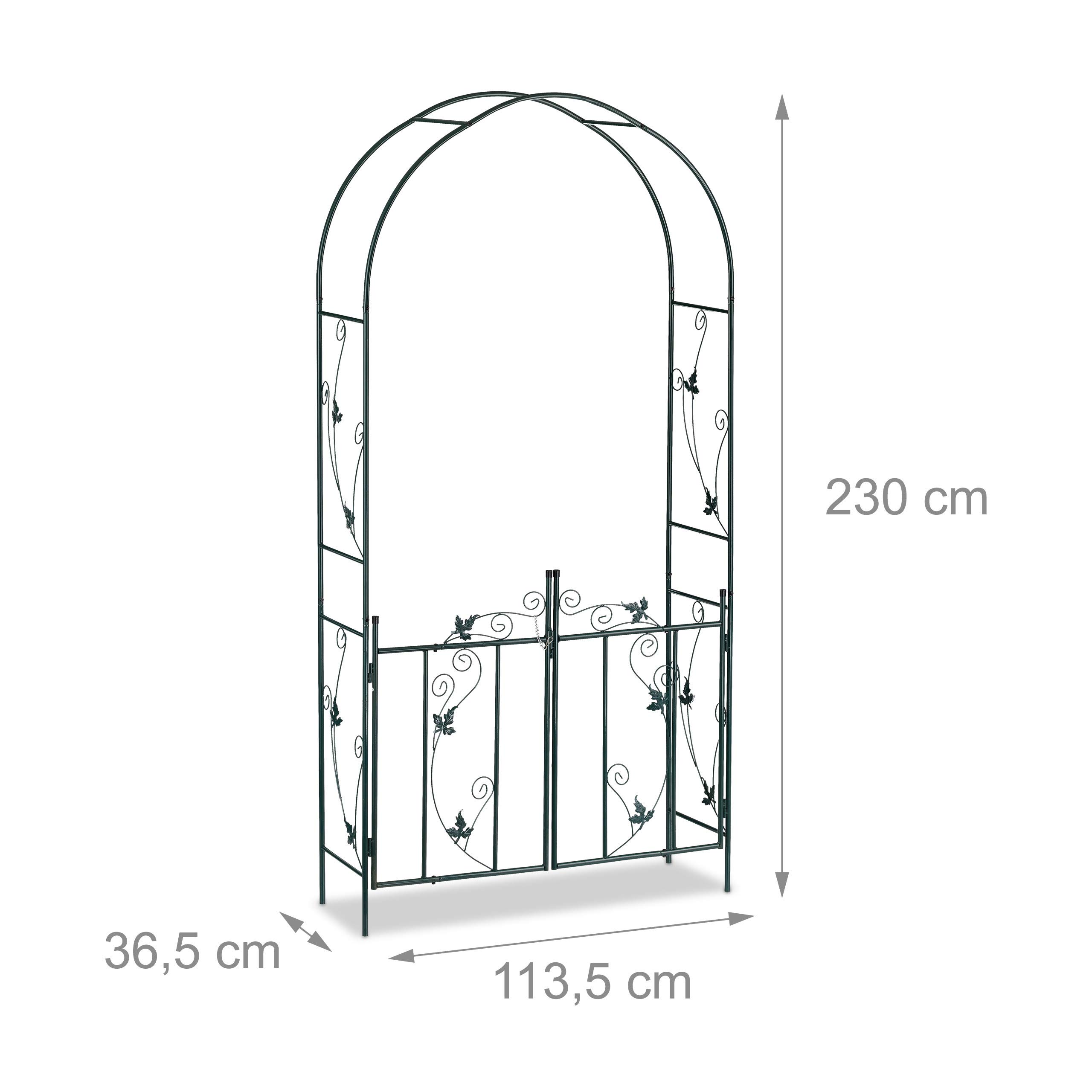 Relaxdays, vert foncé Arche de rosiers porte, Arcade, treillis plantes grimpantes, tuteur métal, 230 x 113,5 x 36,5 cm