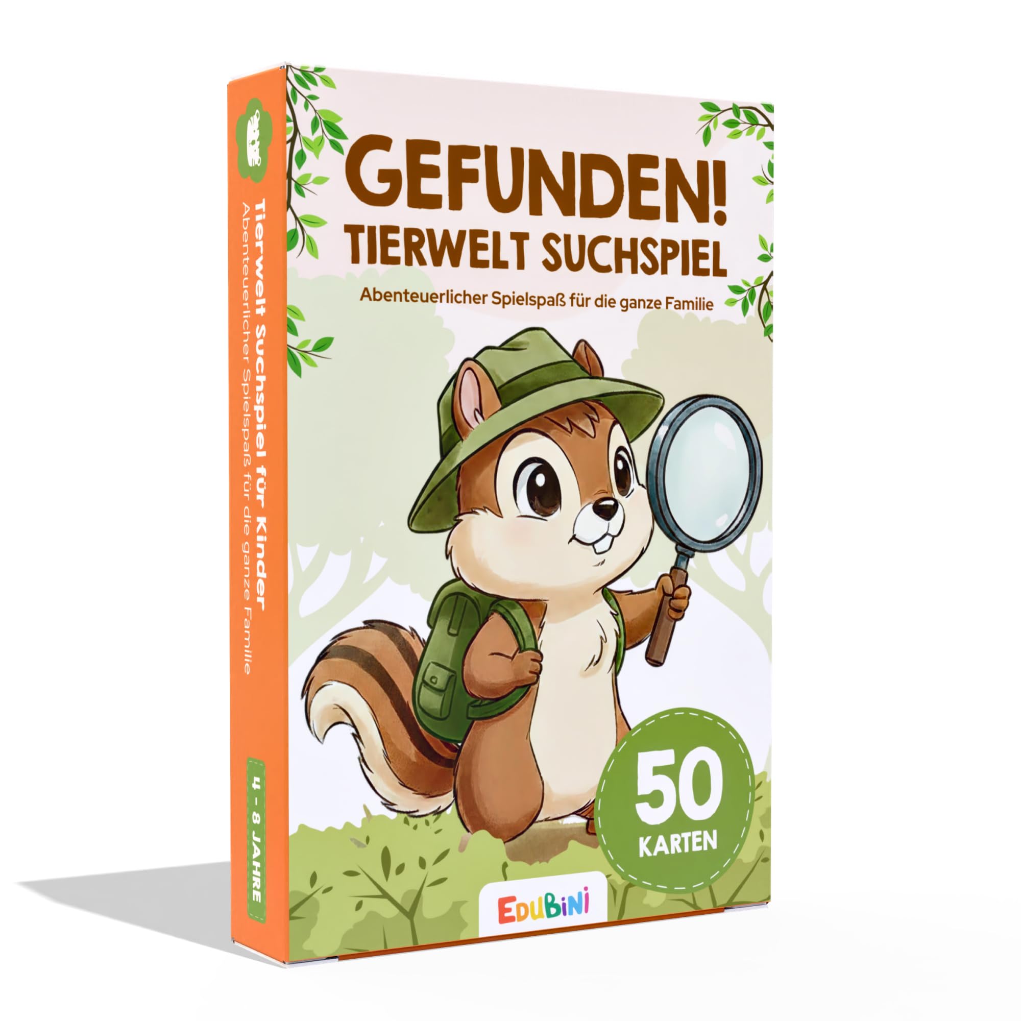 Edubini GEFUNDEN! Outdoor Suchspiel für Kinder ab 4 Jahren - [50 Karten] - Outdoor Spiele für Draußen, Schatzsuche, Garten, Spaziergänge & Wald - Reisespiele Geschenk für Jungen & Mädchen (Tierwelt)