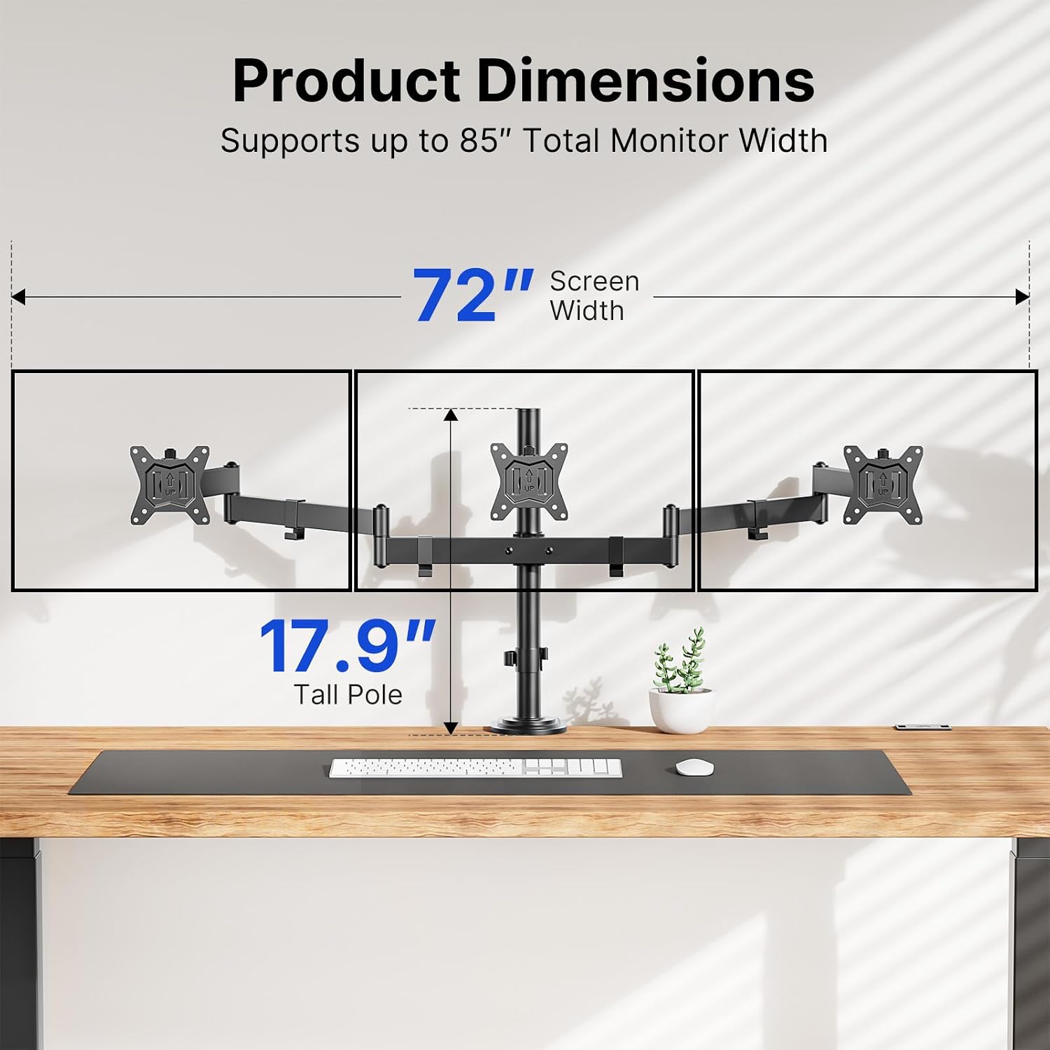 HUANUO Triple Monitor Mount for 13-27 Inch Screens | 55% Larger Base, Thicker Steel, Tilt, Swivel, Rotation, Holds up to 22 lbs, VESA 75x75/ 100x100mm, C-Clamp and Grommet Base