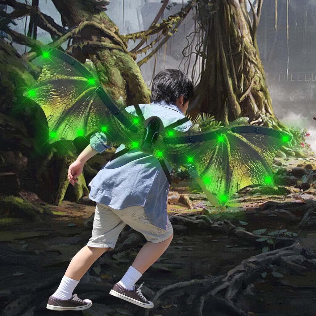 Photo 1 of Electric Dragon Wings with Led Lights,Flapping Dinosaur Wings with Sounds for Boys,Halloween Costume Dress Up