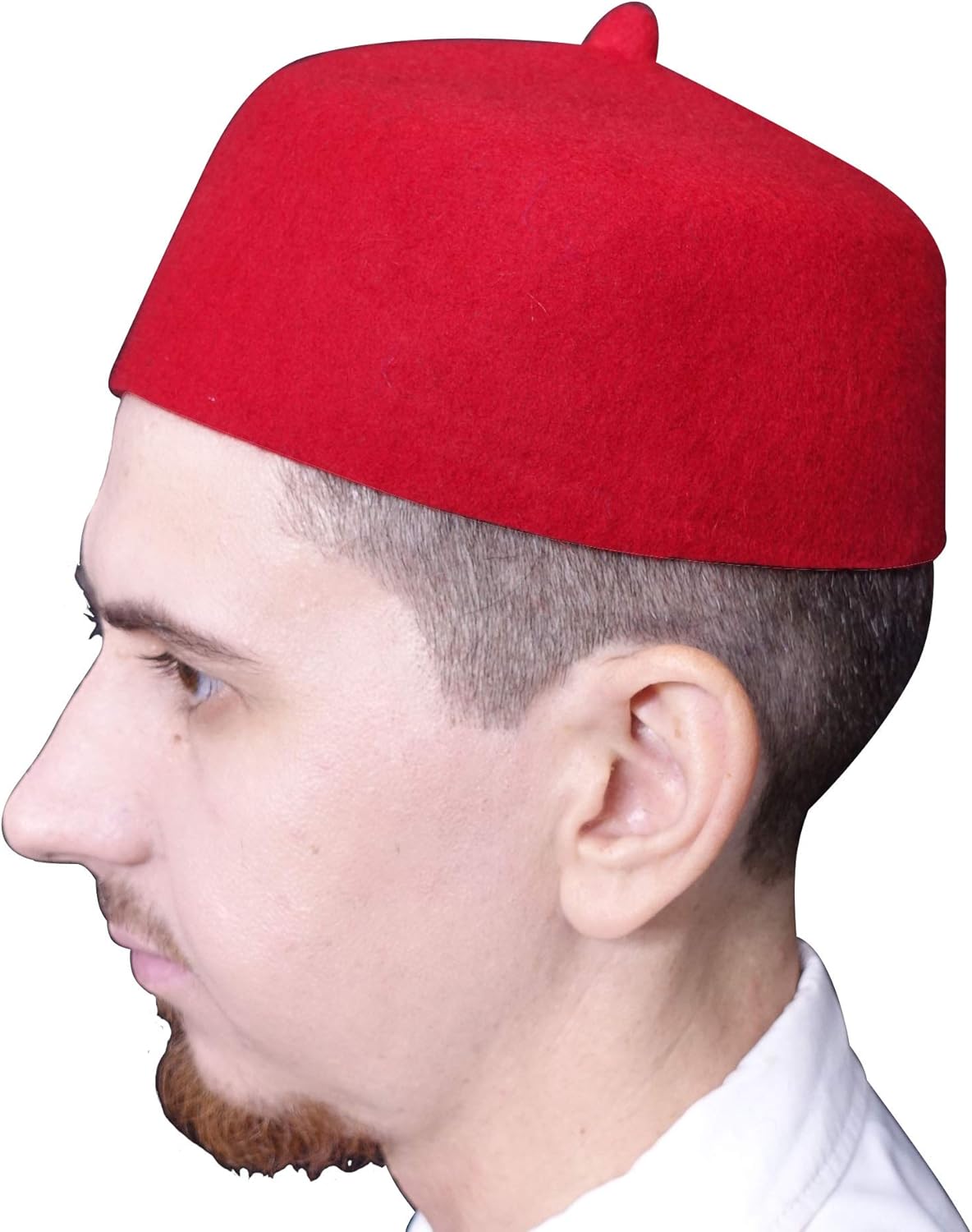 TheKufi® Red Felt Wool Fez Hat with Tip Kufi Prayer Cap