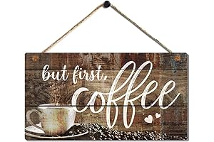 Rustic Kitchen Coffee Decor: Vintage 'But First Coffee' Wall Sign