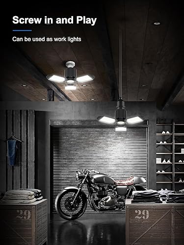 Miniatura 5 de toberich Paquete de 4 luces LED de garaje, luces de tienda de 8000 lm con 3+1 paneles deformables, luces de techo LED de 6500 K para garaje, taller,