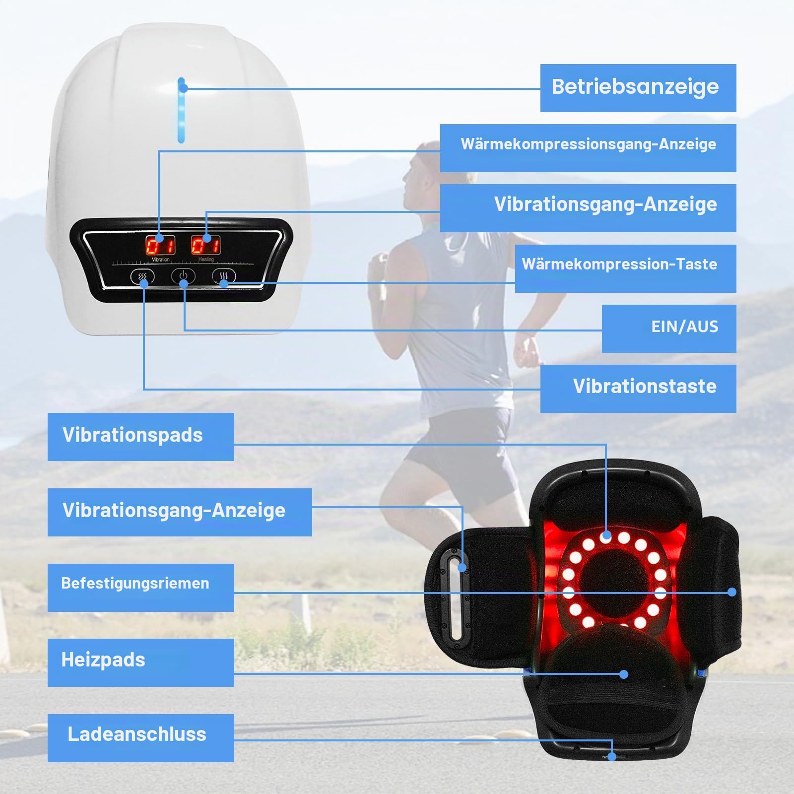 Kabelloses Kniemassagegerät mit 9 Stufen Wärme-, Vibrations- und Massagetherapie, Linderung von Knieschmerzen bei Schwellungen, steifen Gelenken, gedehnten Bändern und Muskelverletzungen, verstellbare