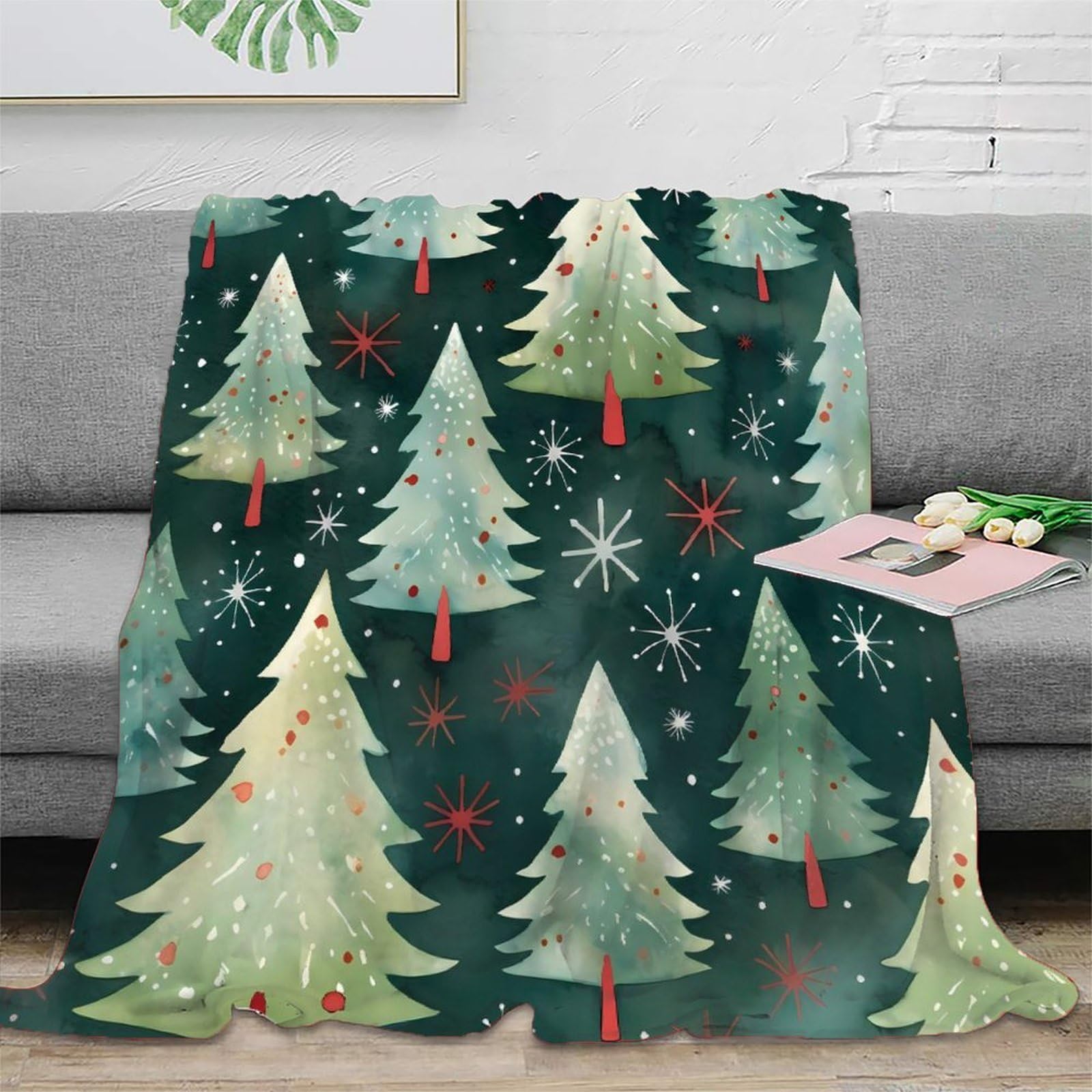 Plaid de voyage microfibre 3D sapins de Noël couverture douce literie 60x80