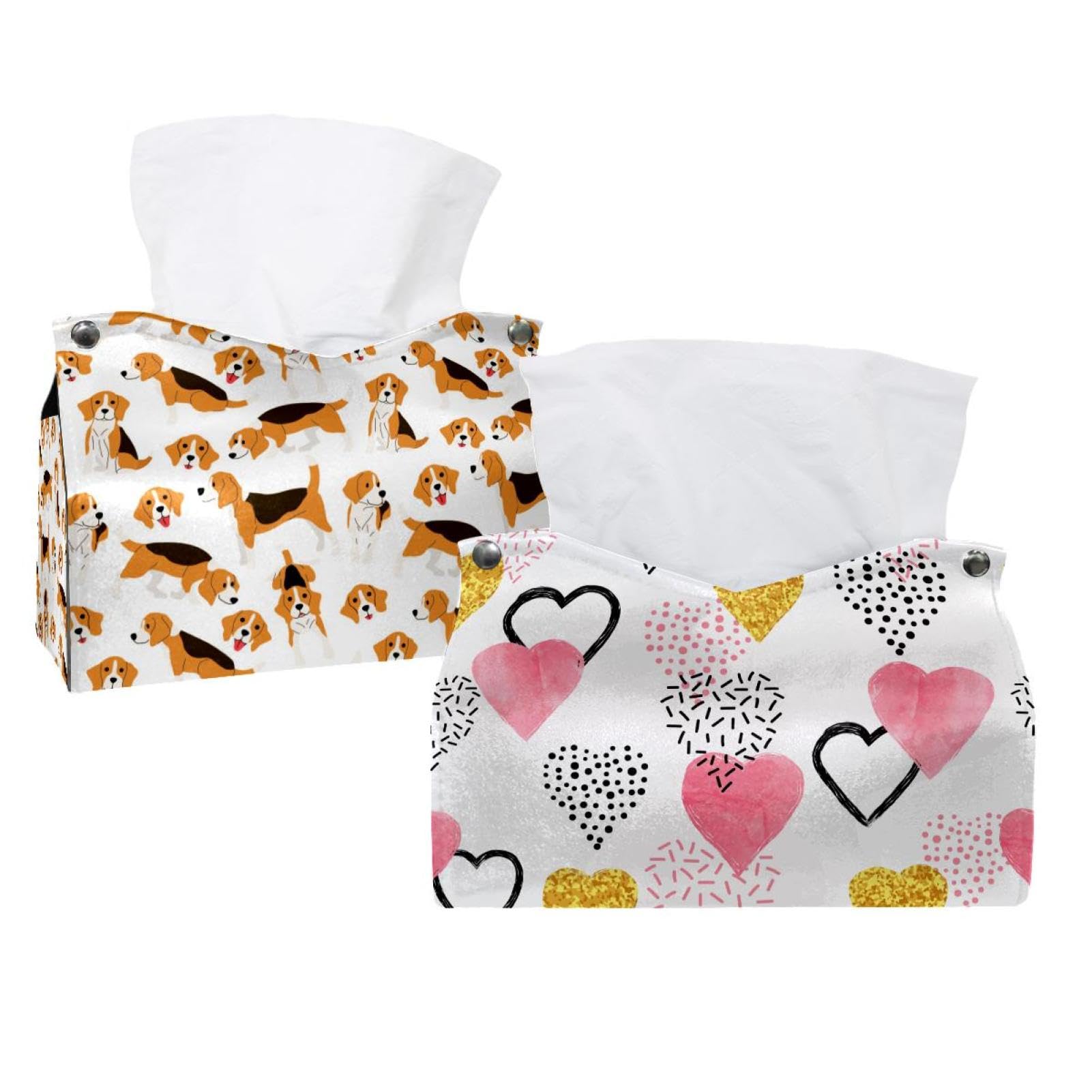 Boîte à mouchoirs en papier à motif cœurs dorés et roses pour table hôtel restaurant (Lot de 2)