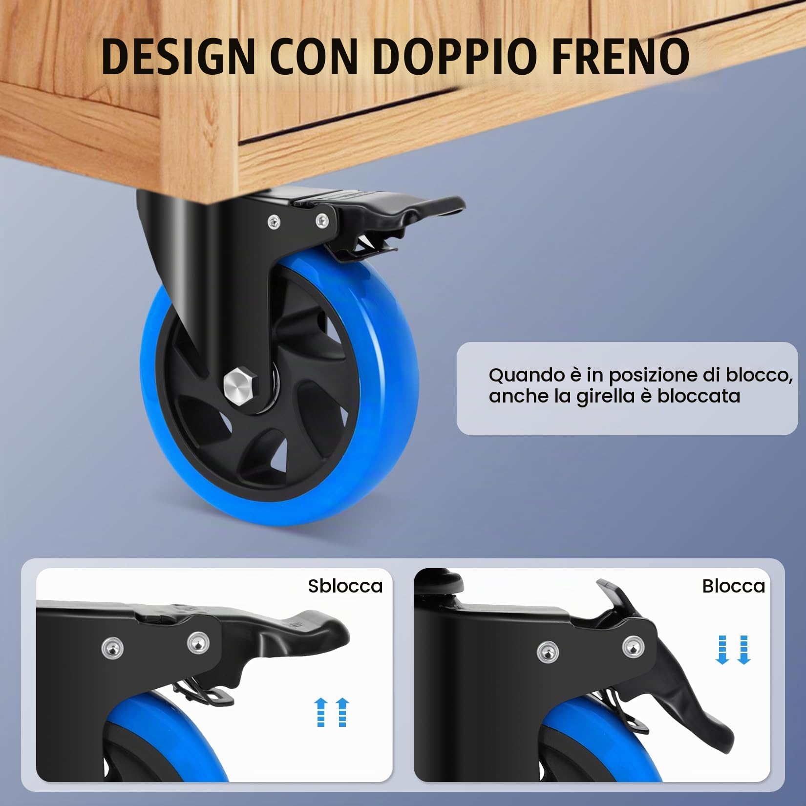 125mm Ruote per Carrello con stelo filettato M10 x 1,5x 30mm, Ruote per Mobili Carichi Pesanti Capacità 800KG, 360 Gradi Rotelle Girevoli con freno Mobili, Barbecue, Carrelli, Trasporto
