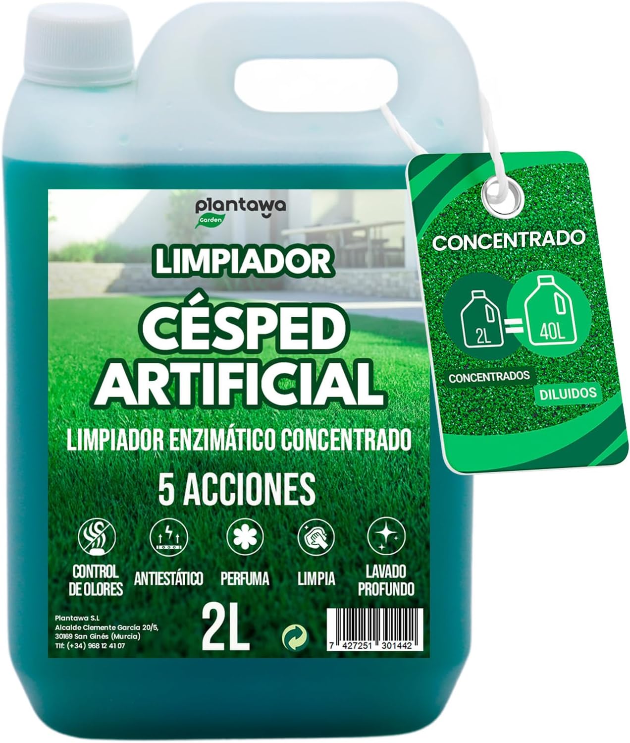 PLANTAWA Limpiador Césped Artificial 2L | Limpieza y Mantenimiento Exterior para Jardín y Patios con Mascotas | Ideal para Setos y Césped Sintético | Rinde hasta 40L