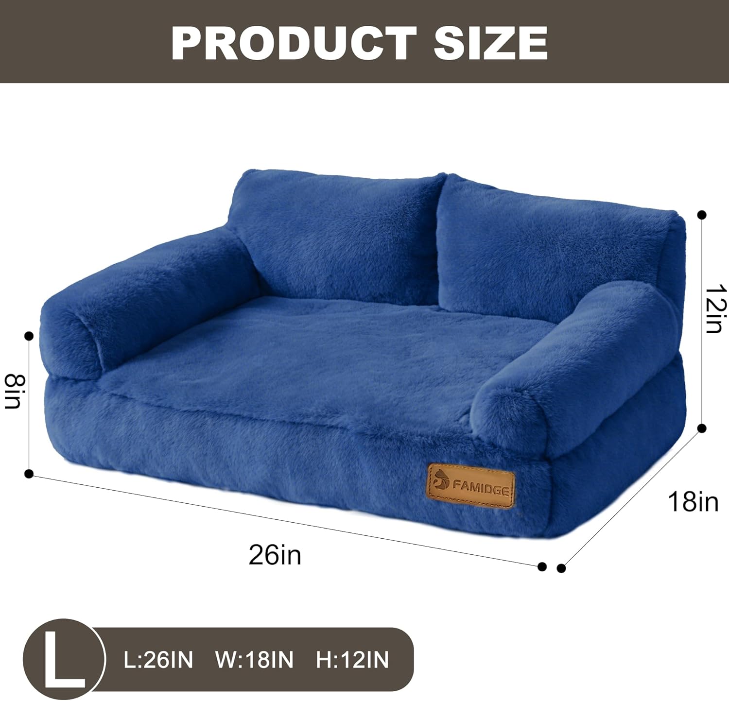 FAMIDGE Plush Cat Couch Bed - Cat Bed for Indoor Cats, Dog Sofa Bed, Short Rabbit Fleece Calming Pet Couch with Removable Cover, Anti-Shedding Pet Sofa for Small/Medium Pets (26×18×12in, Navy Blue)