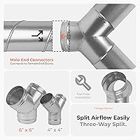Vista 6 de Conector de conducto en forma de Y de 3 vías de metal de 6 pulgadas - Divisor de conductos de metal para conductos redondos - Brida de adaptador