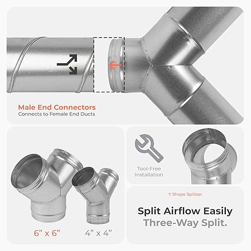 Miniatura 6 de Conector de conducto en forma de Y de 3 vías de 45 de metal, ajuste de 6 pulgadas, para ventilación de secadora, ventilador extractor, conducto de