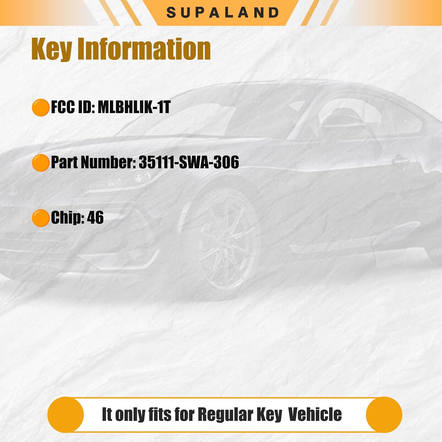 SUPALAND Key Fob Keyless Entry Fits for Honda CRV CRZ Fit Insight Accord Crosstour 2007 2008 2009 2010 2011 2012 2013 Remote Control Head Key Replacement MLBHLIK-1T 35111-SWA-306 3 Button 46 Chip