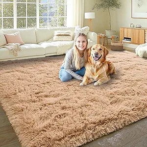 KING DARE 9x12 Area Rug for Living Room Plush Carpet, Soft Fluffy Shaggy Fuzzy Furry Large Beige Rug, Anti-Slip Washable Modern Floor Rug for Bedroom Home Aesthetic Decor