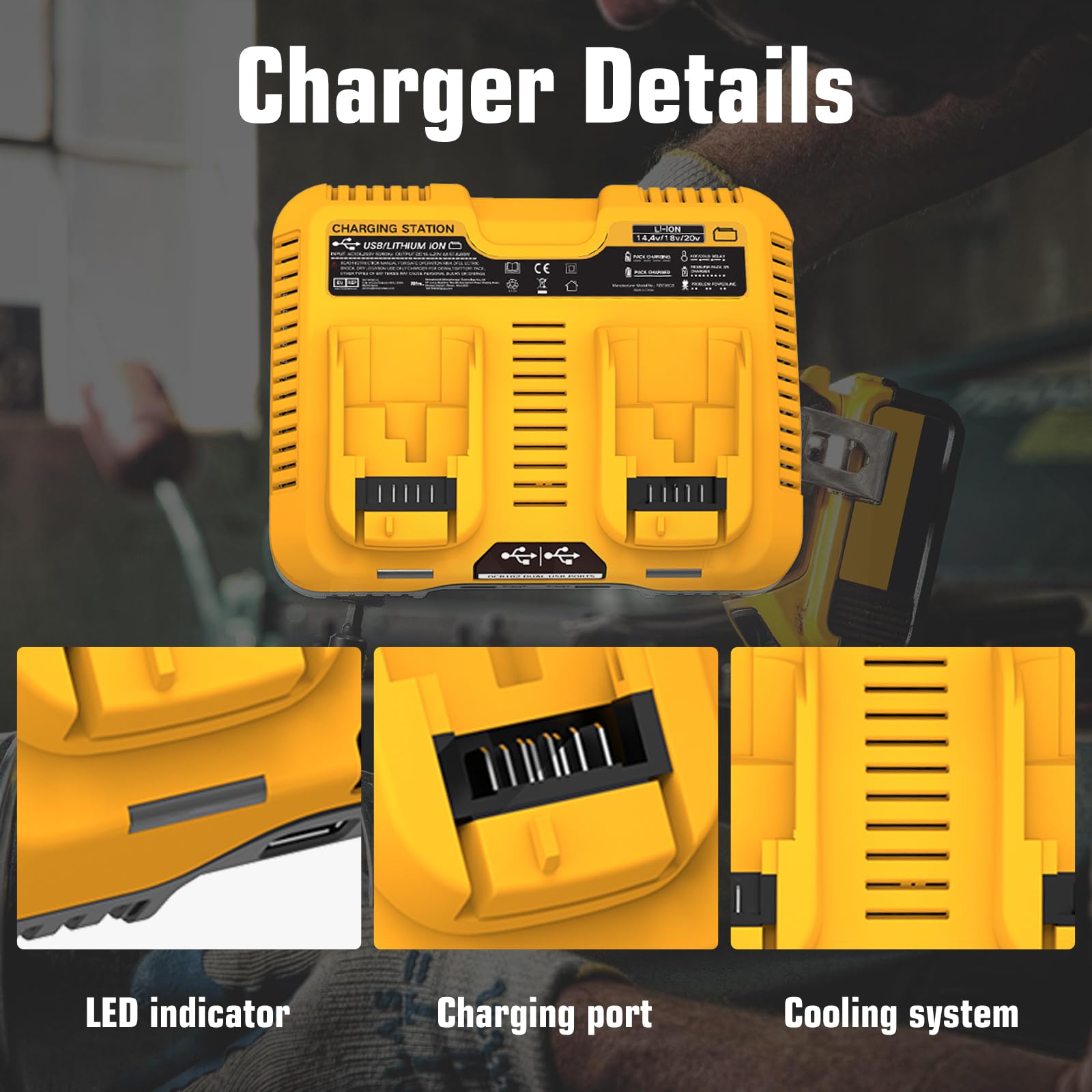 Batterie 2 pièces 10,0Ah de Rechange pour Dewalt Batterie 18V + 1 pièce 3A DCB107 pour Dewalt Chargeur 10,8~20V Chargeur de Batterie avec Affichage LED (Tout Jaune)