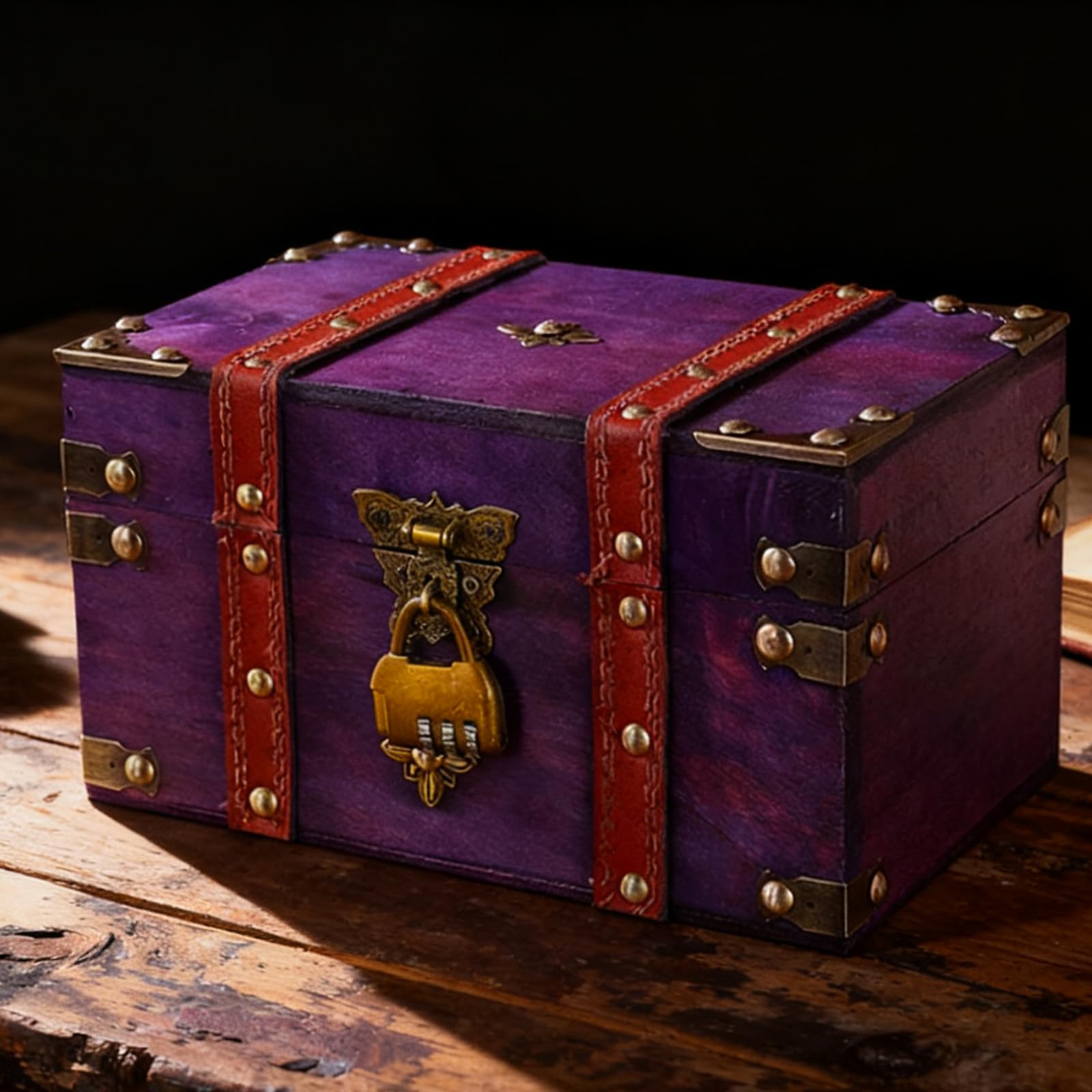 BAIFULAI Scrigno del tesoro in legno: 21,7 × 15 × 13 cm, vintage, con serratura a combinazione, piccolo scrigno del tesoro dei pirati, adatto per la conservazione, decorazione di compleanno dei