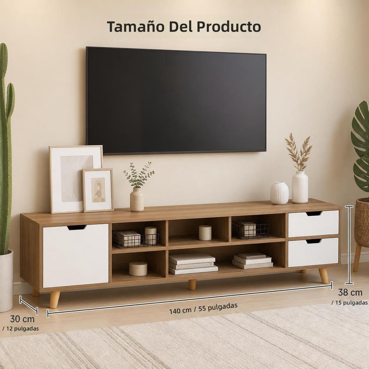 Mobile TV Minimalista Nordico con Gambe in Legno Massello, Mobile per Soggiorno Basso da Terra, Arredo Moderno per Piccoli Spazi