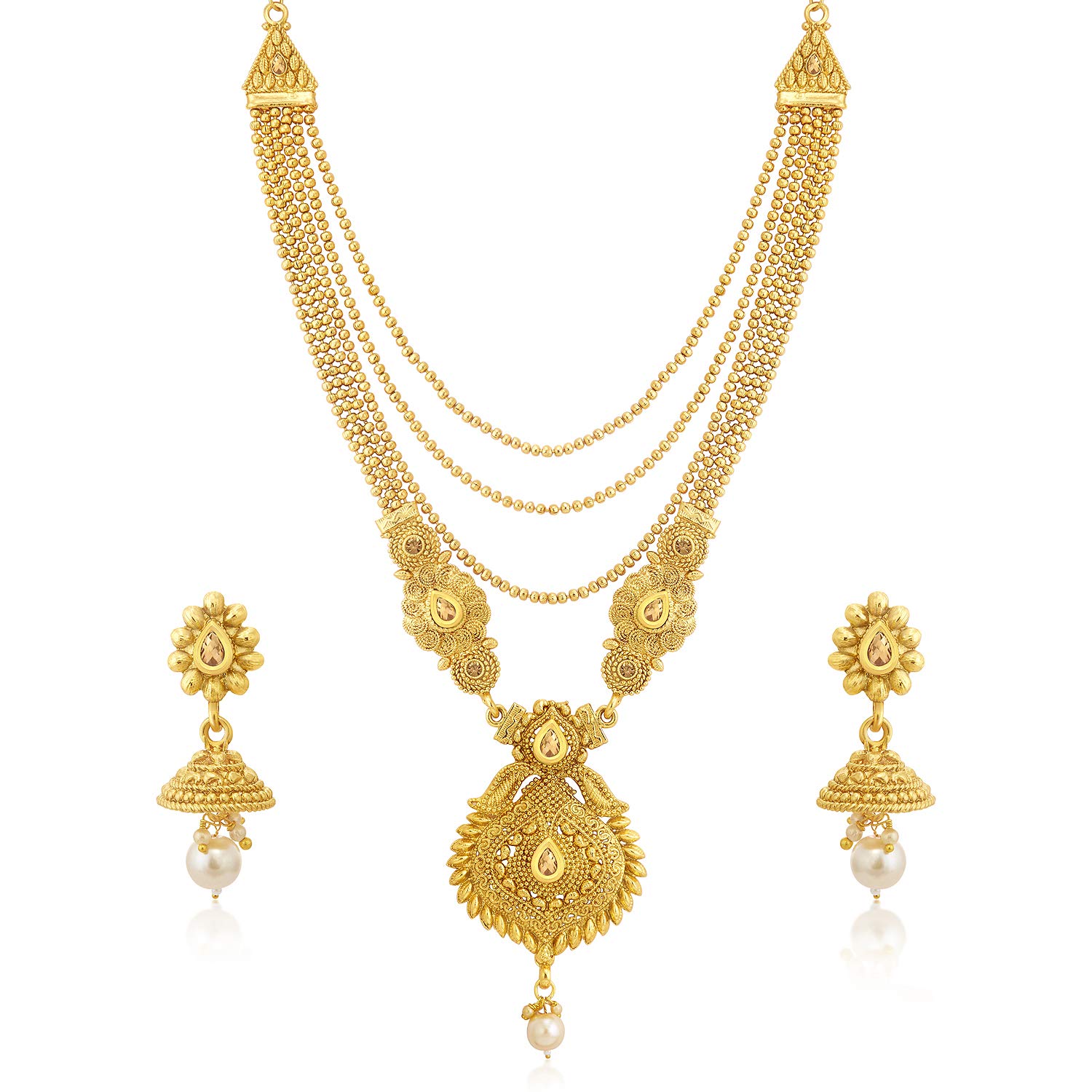 Sukkhi Classic Pearl Gold Plated Wedding Jewellery LCT Stone Long Haram Necklace Set For Women (N83775) (B07Z1YLRP2) Amazon Price History, Amazon Price Tracker