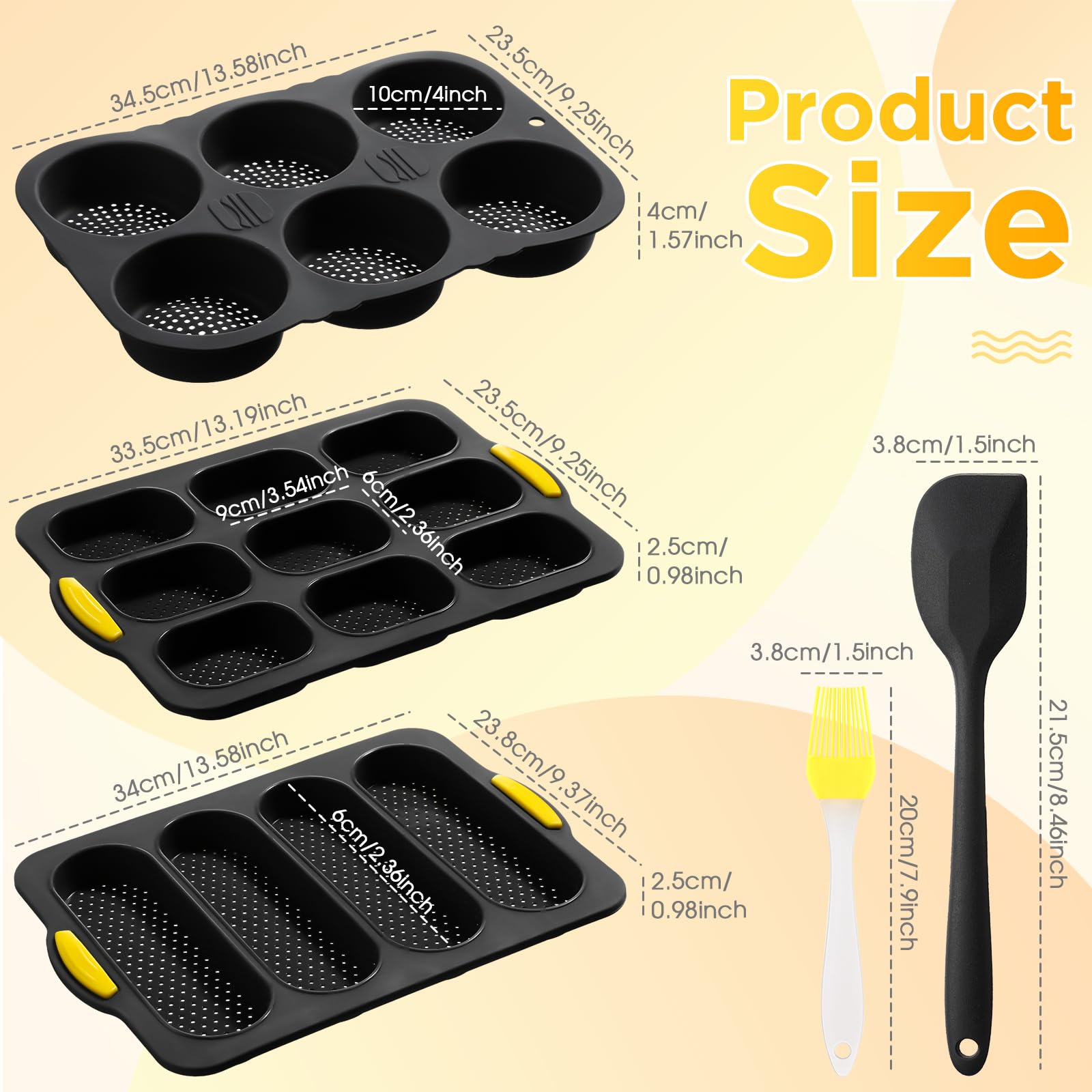 FillTouch Juego de 5 moldes de silicona para panecillos de hamburguesas de 4, 6, 9 tazas, con cepillo de espátula, antiadherentes, para hornear pan casero, bandeja para hornear sándwich, refrigerador,