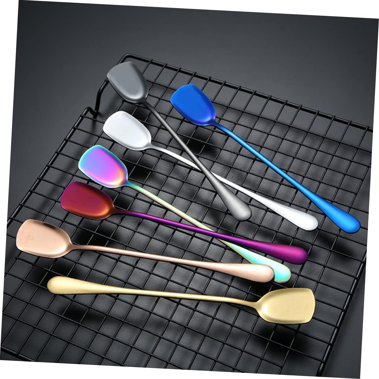 VICASKY 6Pcs Stainless Steel Ice Spoons Long Handle Cocktail Mixing and Ice Cream Spoons for Glasses and Silver