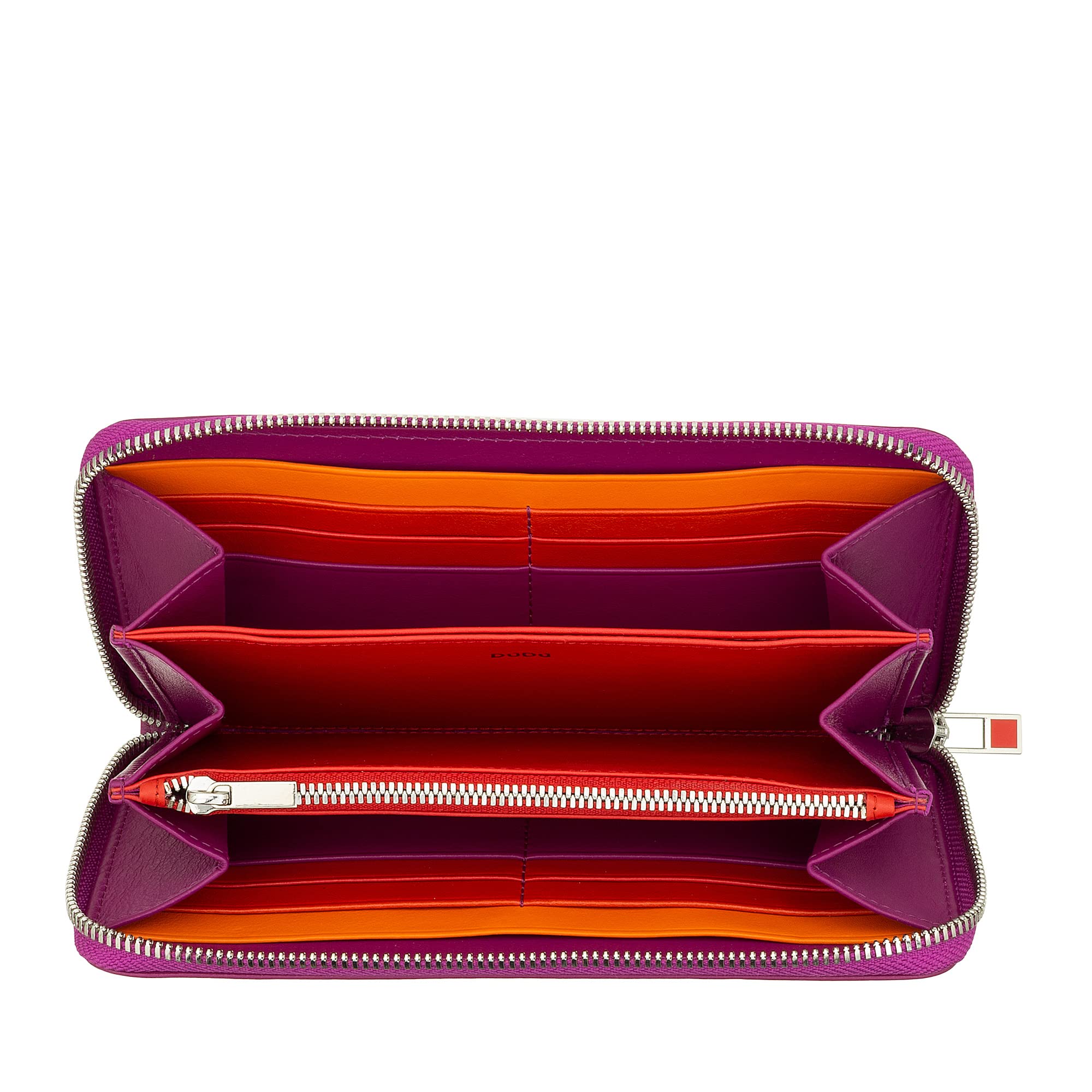 DUDU Portafoglio donna grande RFID di vera pelle colorato zip around Fucsia