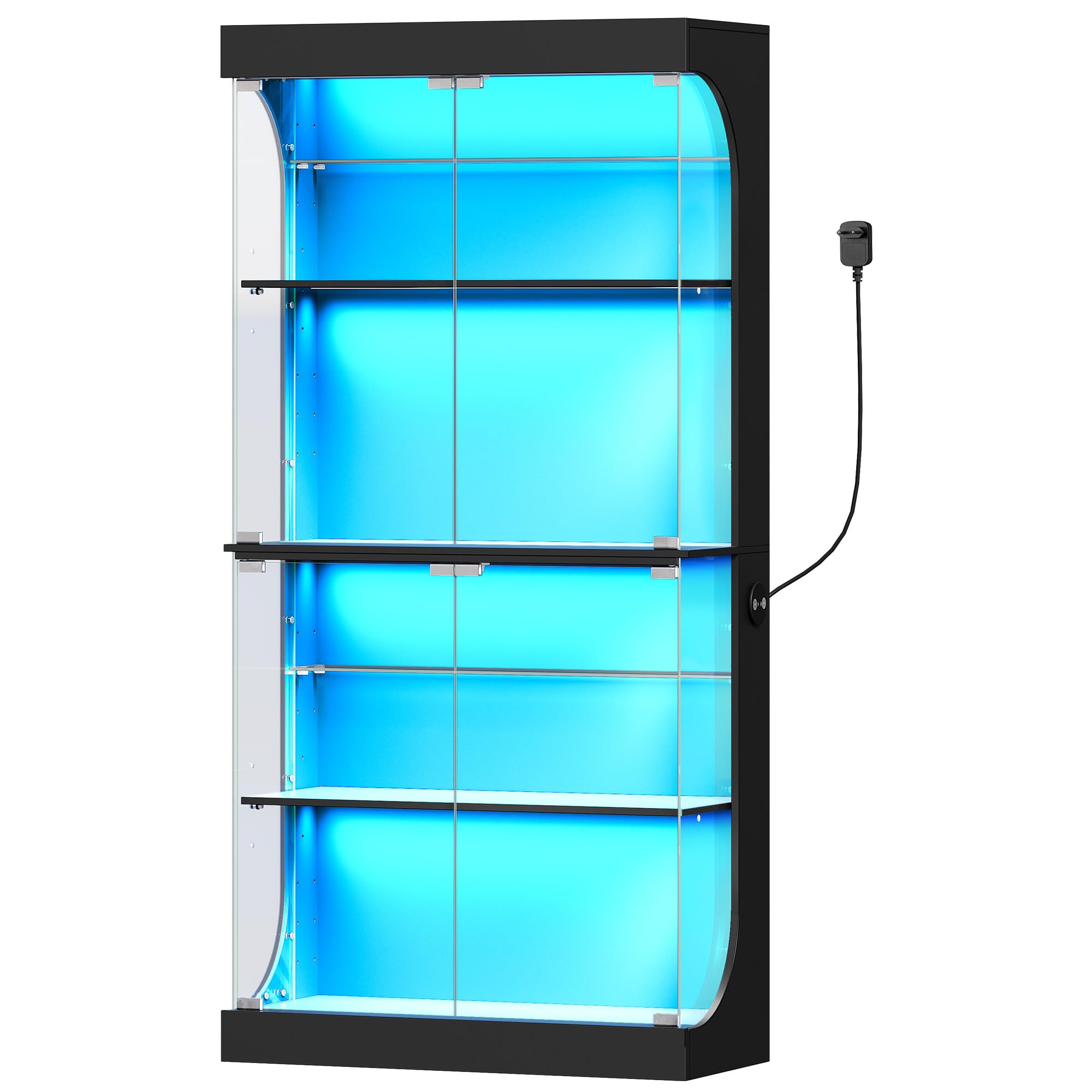 Hzuaneri Vitrine, Glastvitrine mit Intelligente Sensorik, Vitrinenschrank mit RGB-Leuchten, mit 6 Regalen, für Büro, Wohnzimmer, Schwarz, 35 x 80 x 165 cm, DC00206XEU