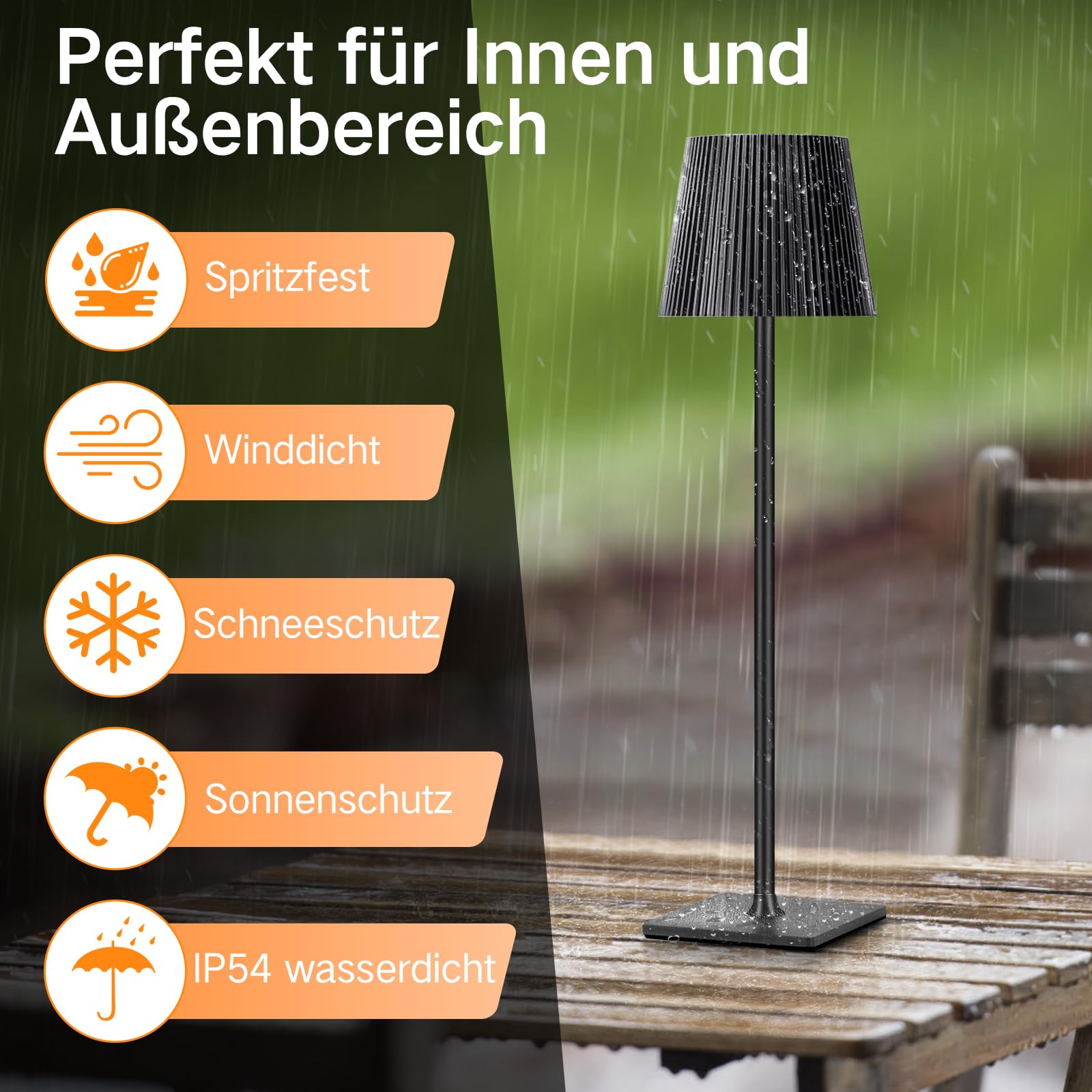 OUTON Draadloze tafellamp met 3 kleurmodi en RGB-licht, LED-accu tafellamp oplaadbaar, touch-bediening, traploos dimbaar, geheugenfunctie, IP54 waterdicht, voor slaapkamer, bar en café, zwart