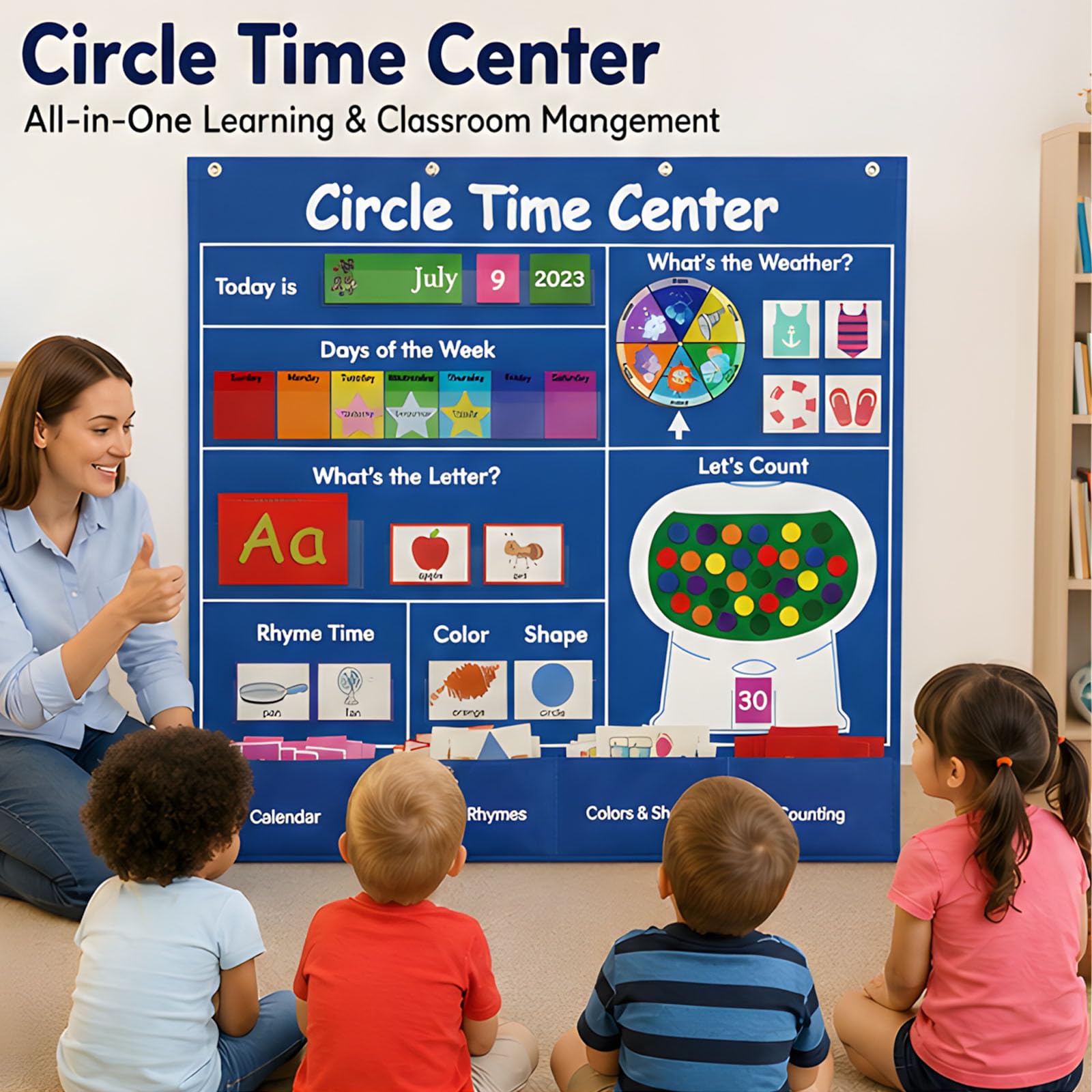 Tabellone interattivo tascabile per lezioni quotidiane, calendario in classe, forma e conteggio delle lettere, set da parete per casa, studio, apprendimento quotidiano, tabella tascabile centro di