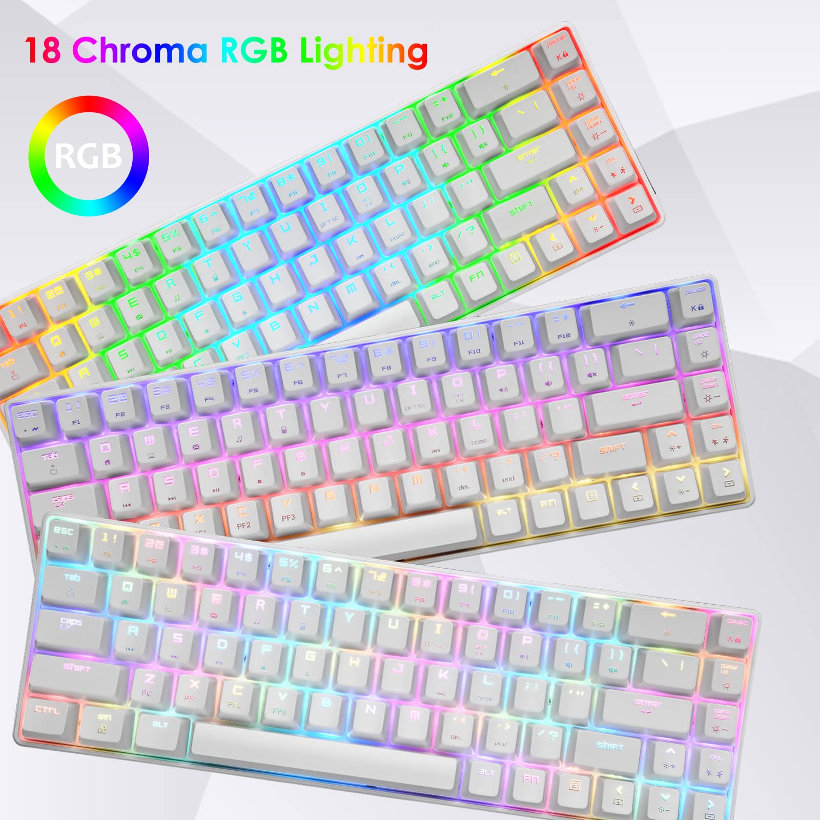 USB Cable 60% Teclado Mecánico Mini 68 Teclas RGB Retroiluminado Gaming Keyboard Mouse Set + 6400 dpi Ultralight Honeycomb Shell PC Gaming Ratones + Mouse Pad para PC/Mac - Clicky Blue Switch/Blanco