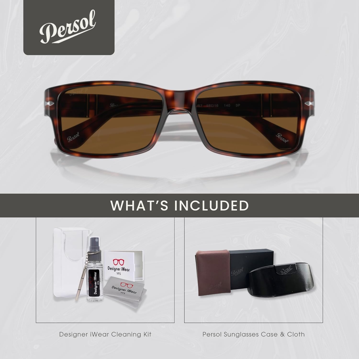 Persol PO2803S Rectangle Sunglasses for Men +BUNDLE with ACCESSORY EYEWEAR KIT